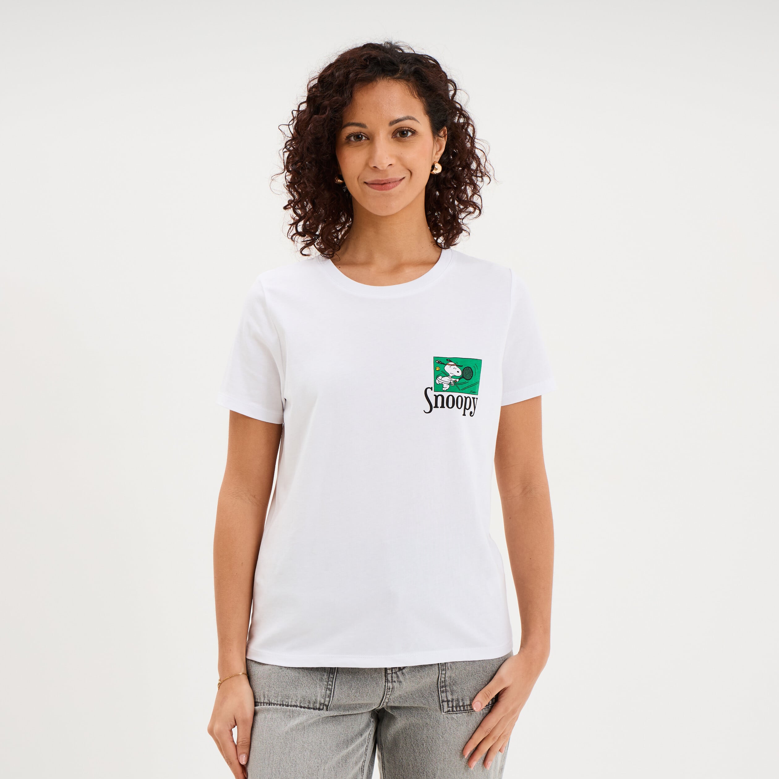 T-shirt manches courtes coton Snoopy blanc femme