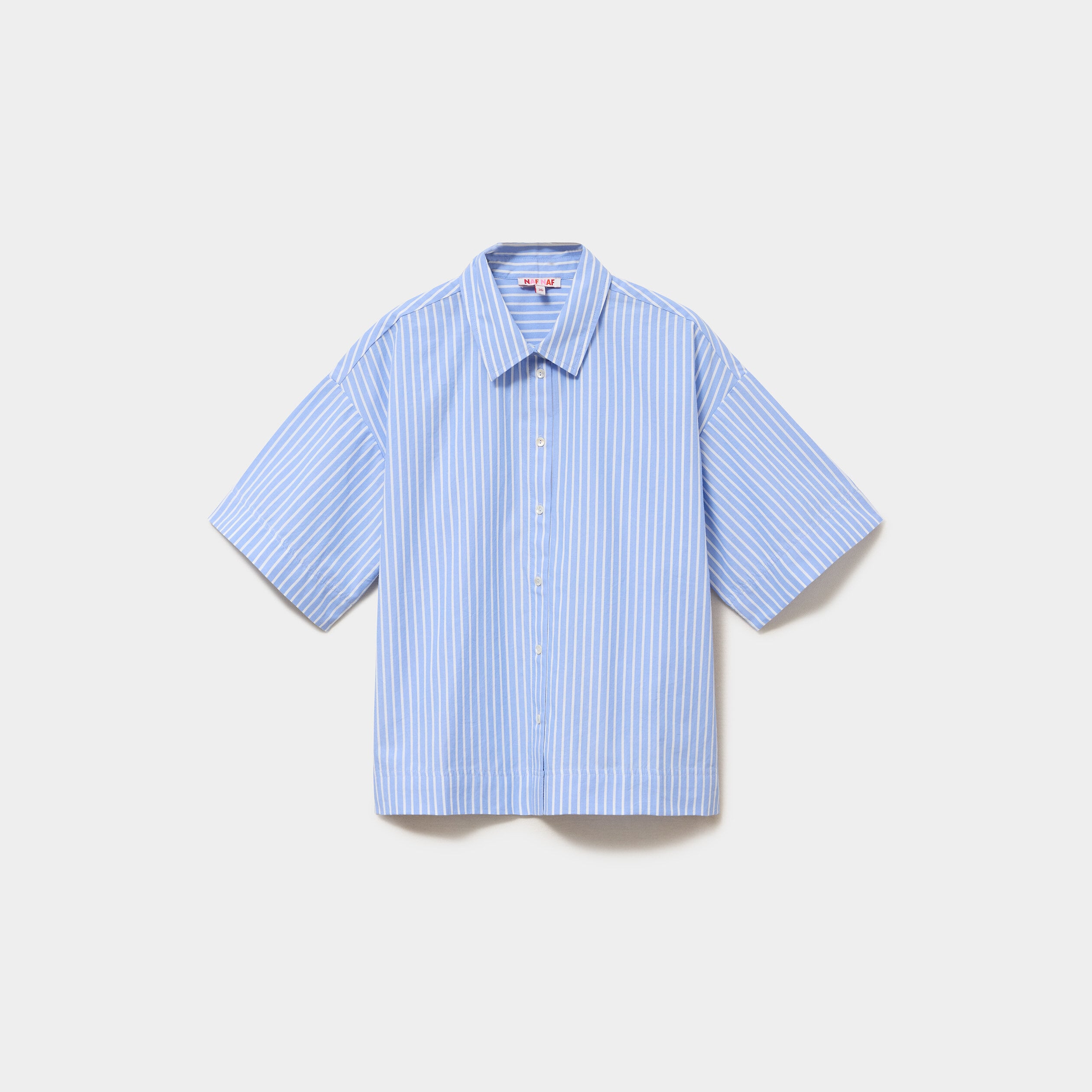 Chemise droite manches 3/4 coton bleu ciel femme