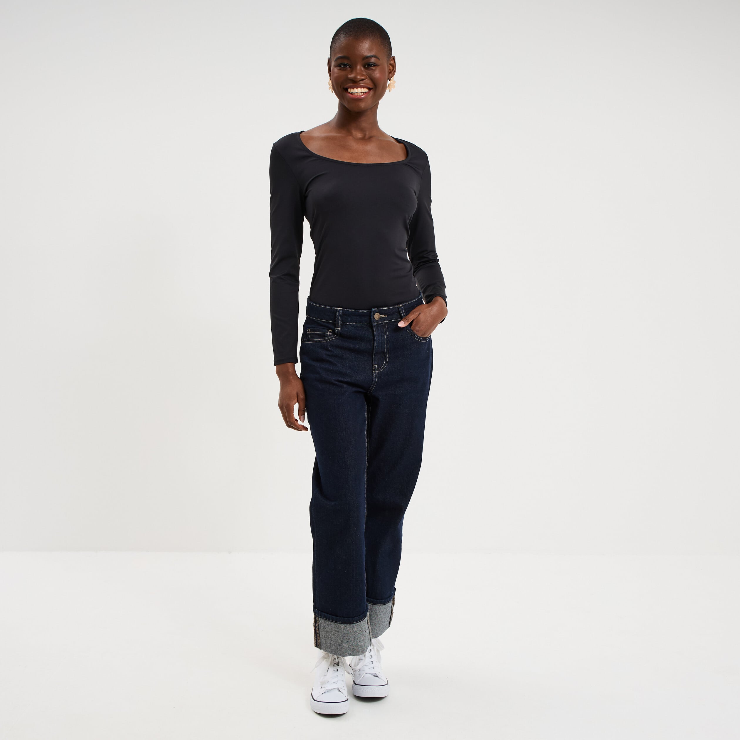 T-shirt ajust&eacute; manches longues noir femme