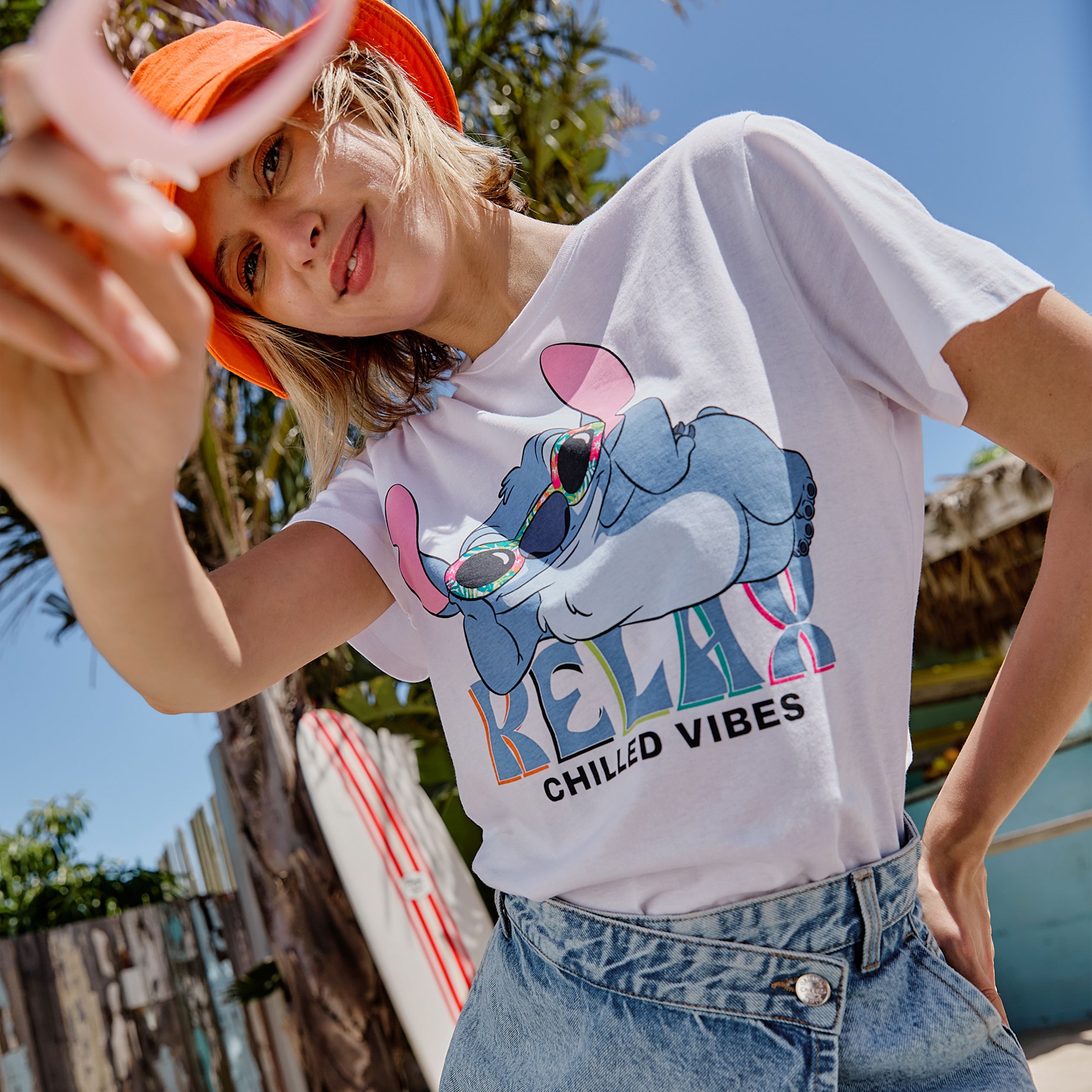 t shirt col rond manches courtes stitch blanc femme T-shirt col rond manches courtes Stitch blanc femme