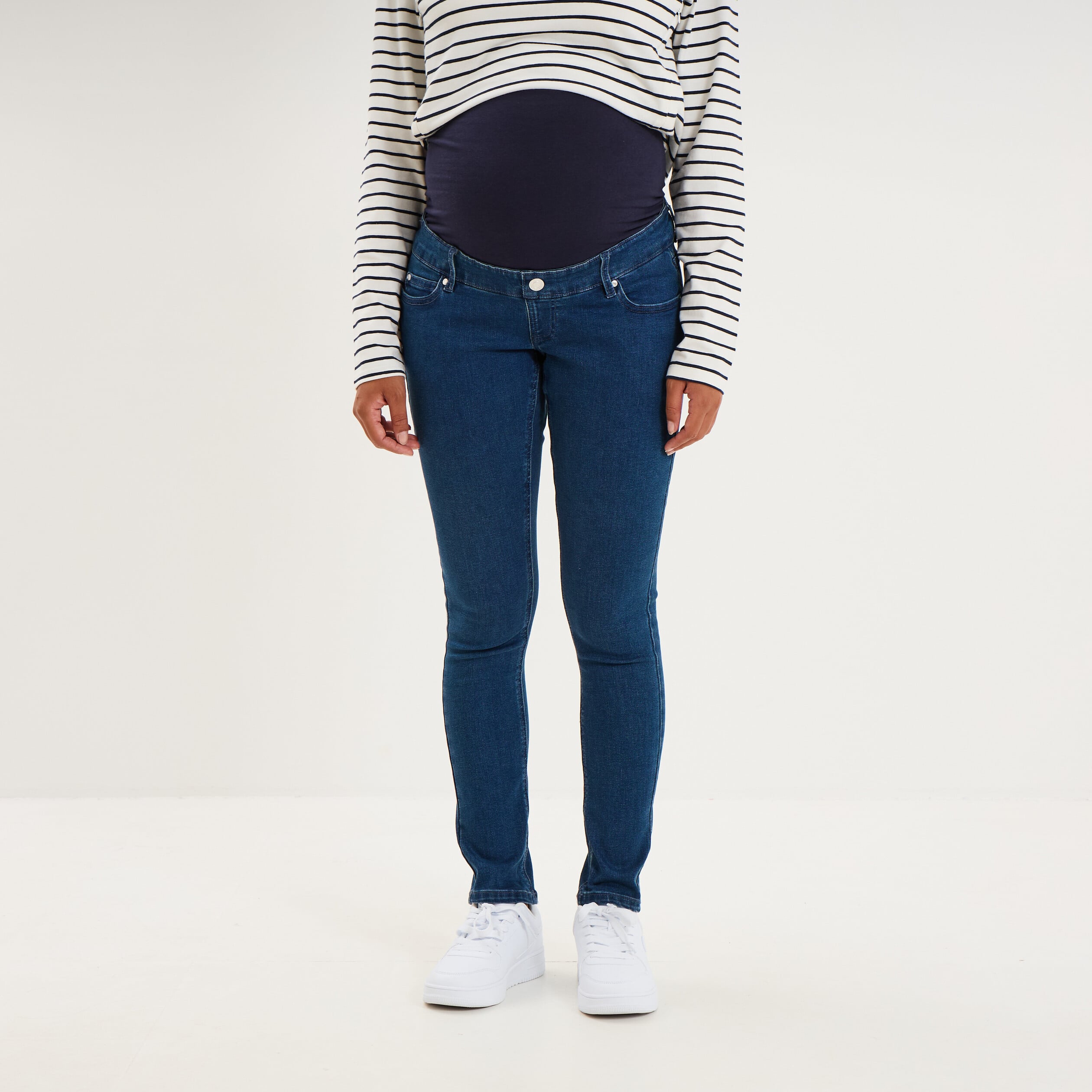 Jeans grossesse skinny avec bandeau denim stone femme maternit&eacute;