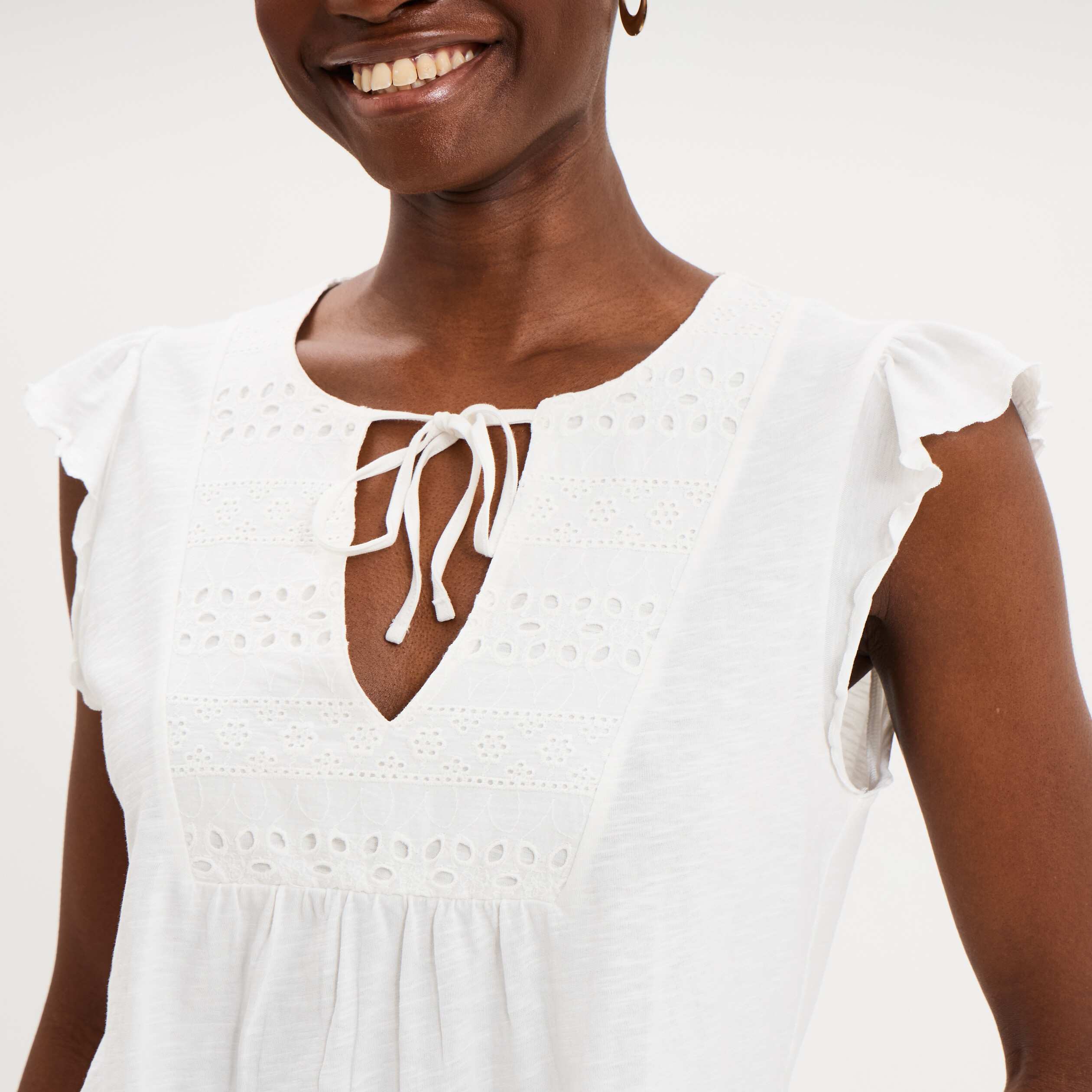 T-shirt avec broderie coton ecru femme