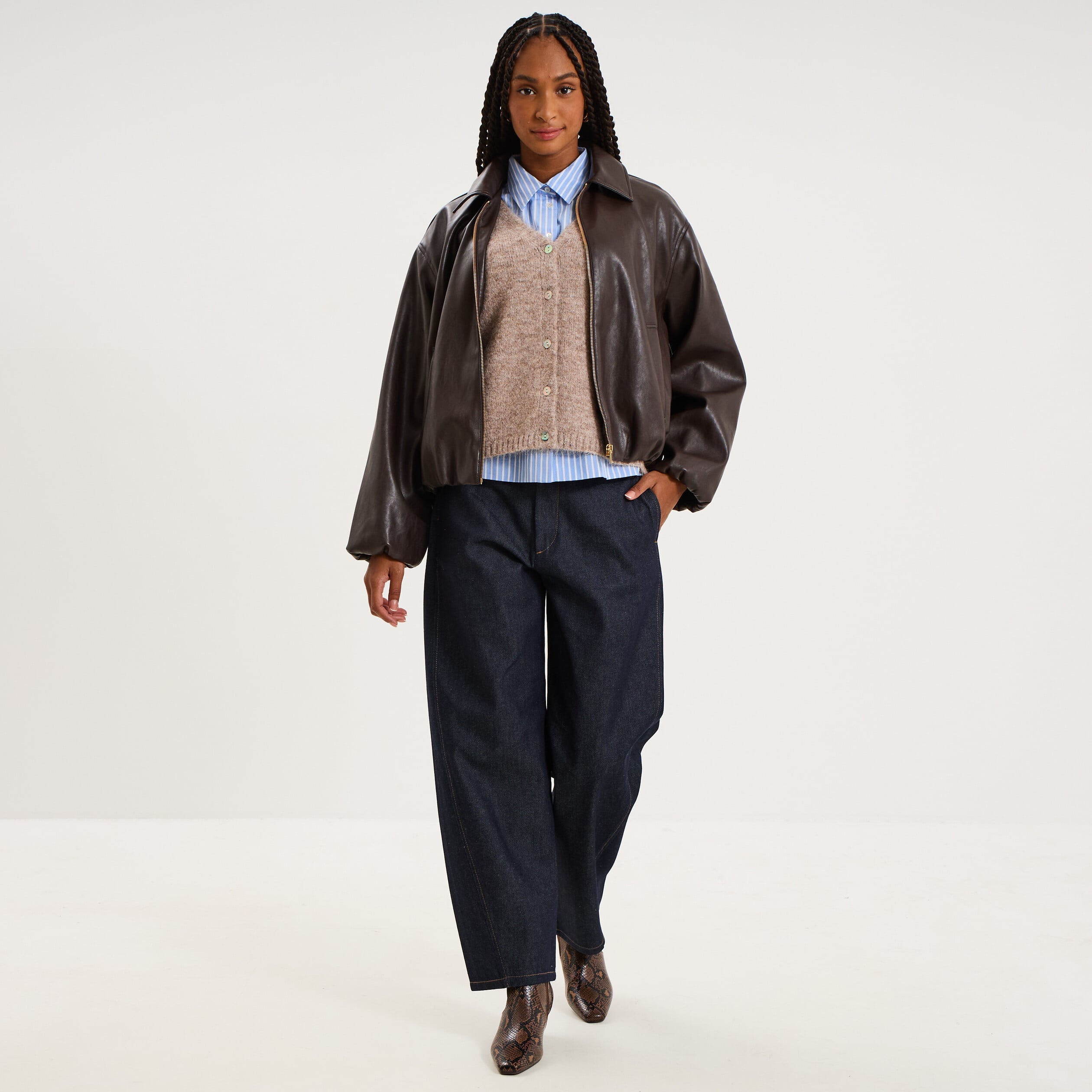 Jean barrel taille haute denim brut femme