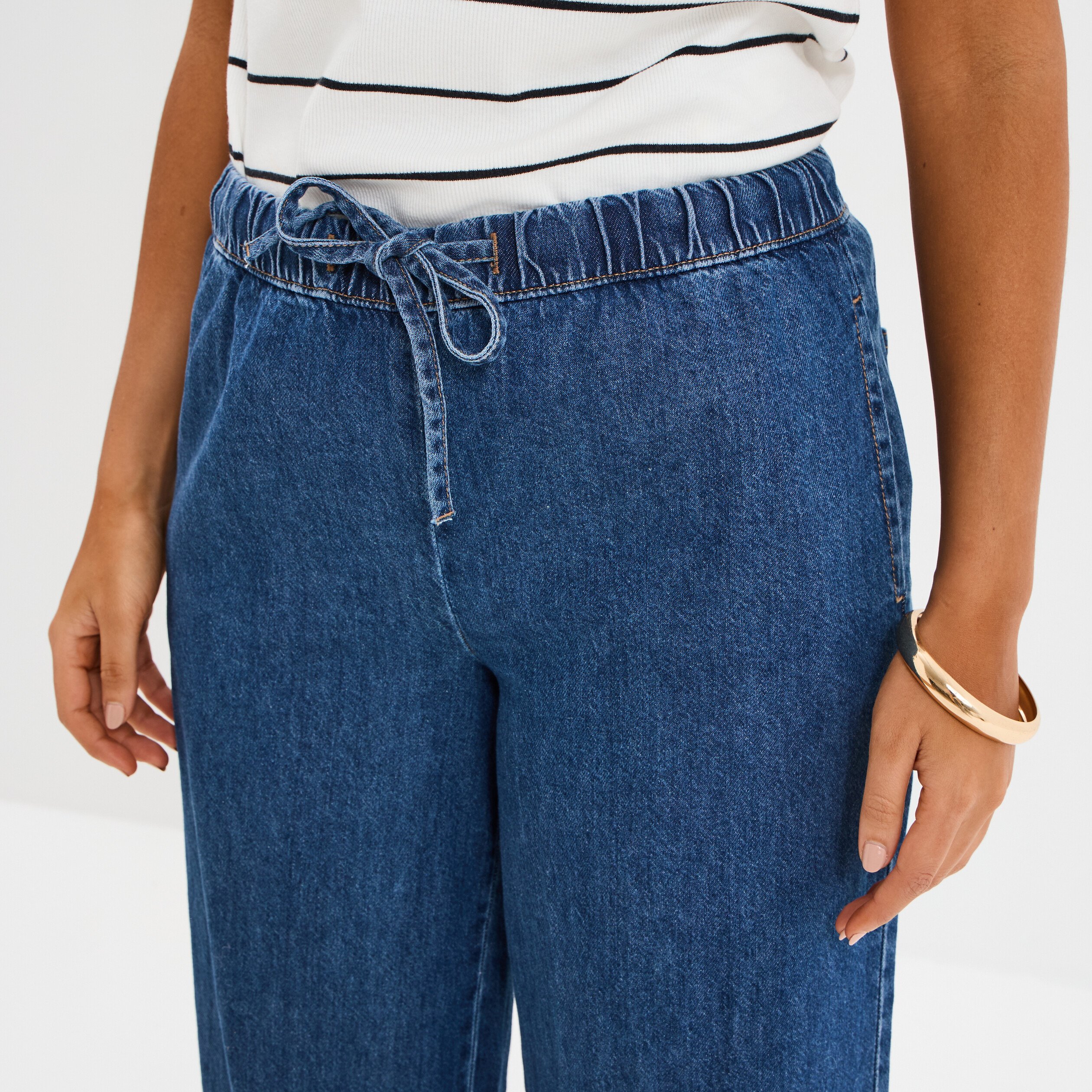 jeans wide leg taille elastiquee creeks denim stone femme Jeans wide leg taille élastiquée Creeks denim stone femme