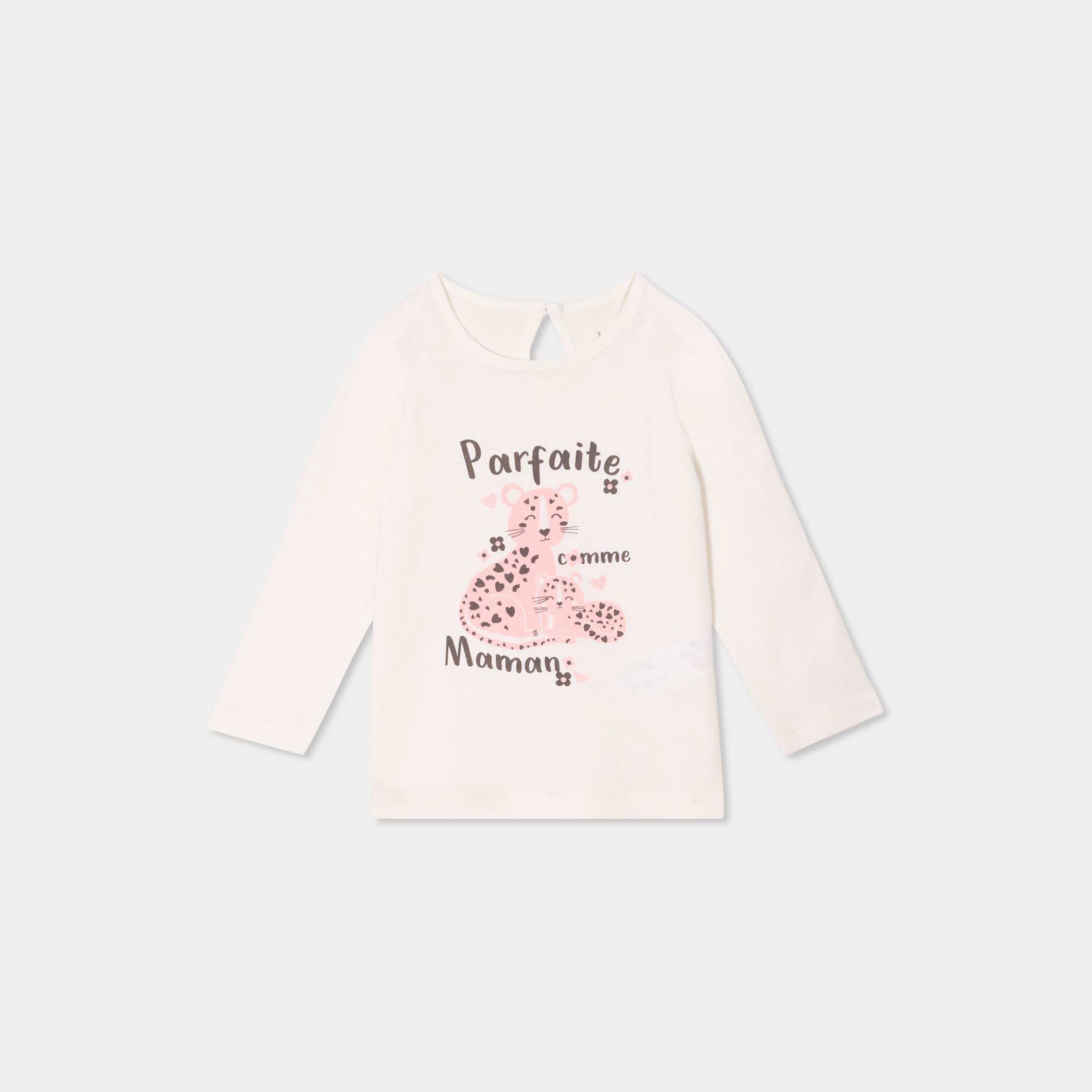 t shirt col rond manches longues coton blanc bebef T-shirt col rond manches longues coton blanc bébé fille