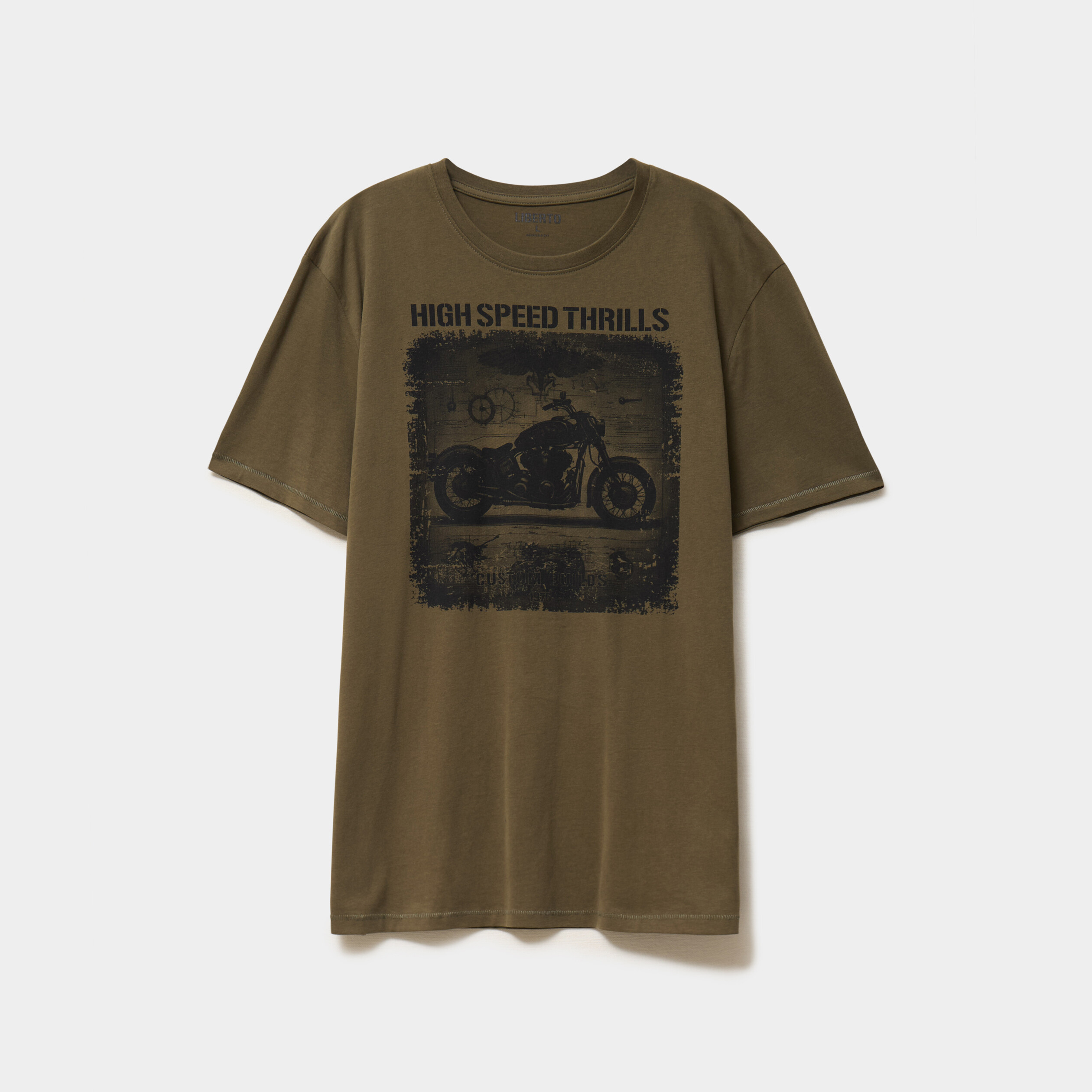 T-shirt &agrave; manches courtes col rond coton vert kaki homme