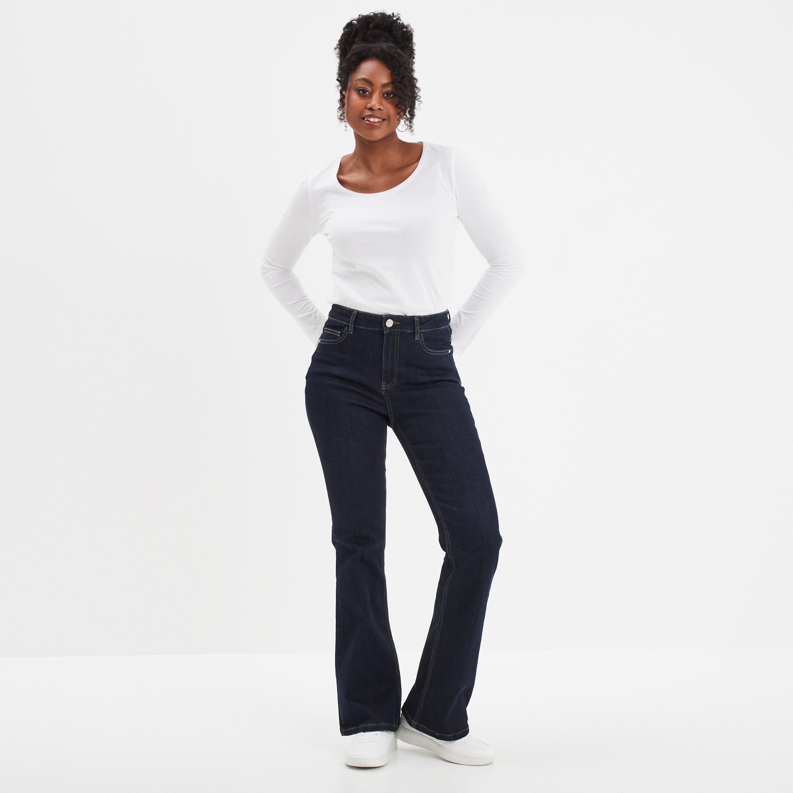 t shirt coton col rond manches longues blanc femme T-shirt coton col rond manches longues blanc femme