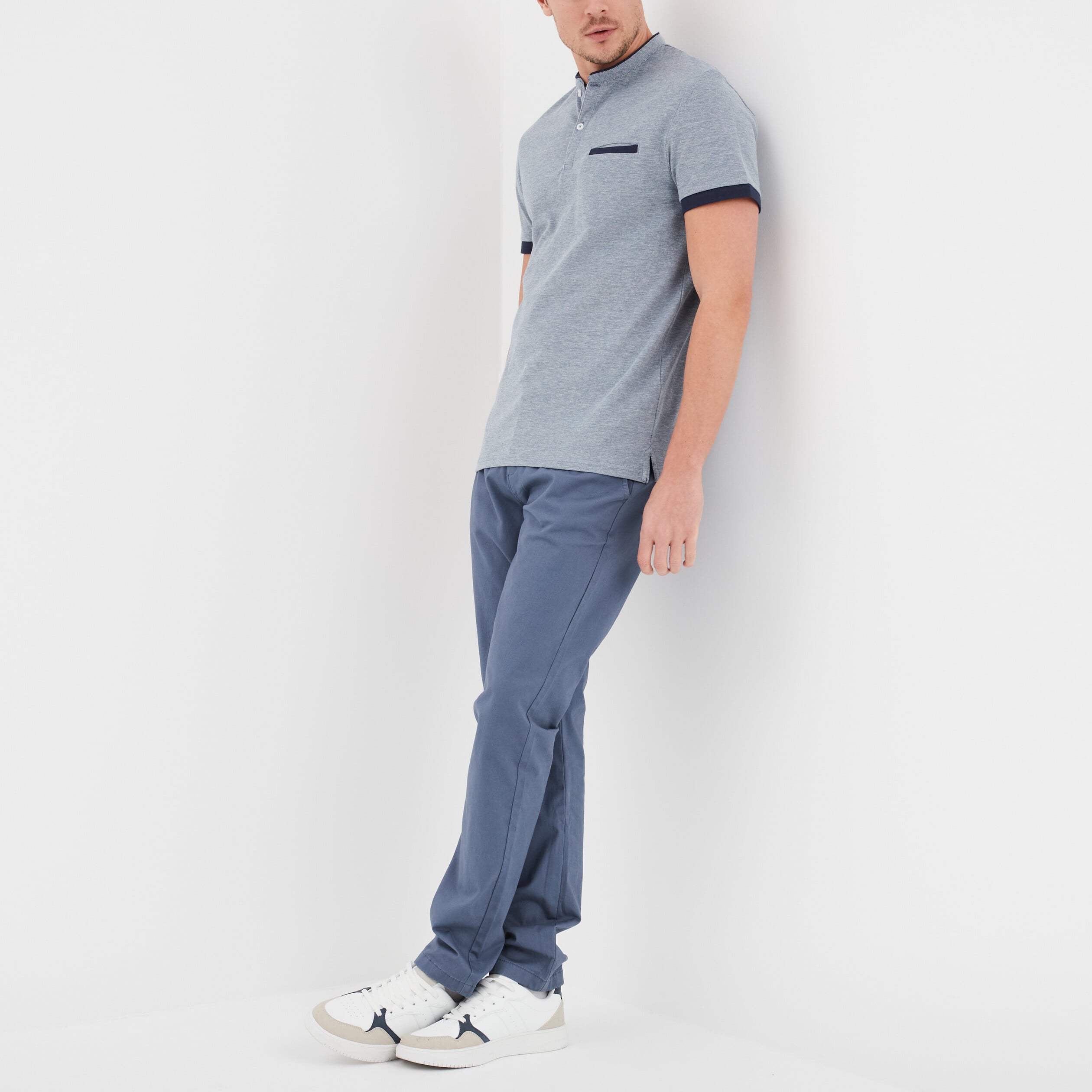 Pantalon jambe droite tissé extensible | DARK NAVY