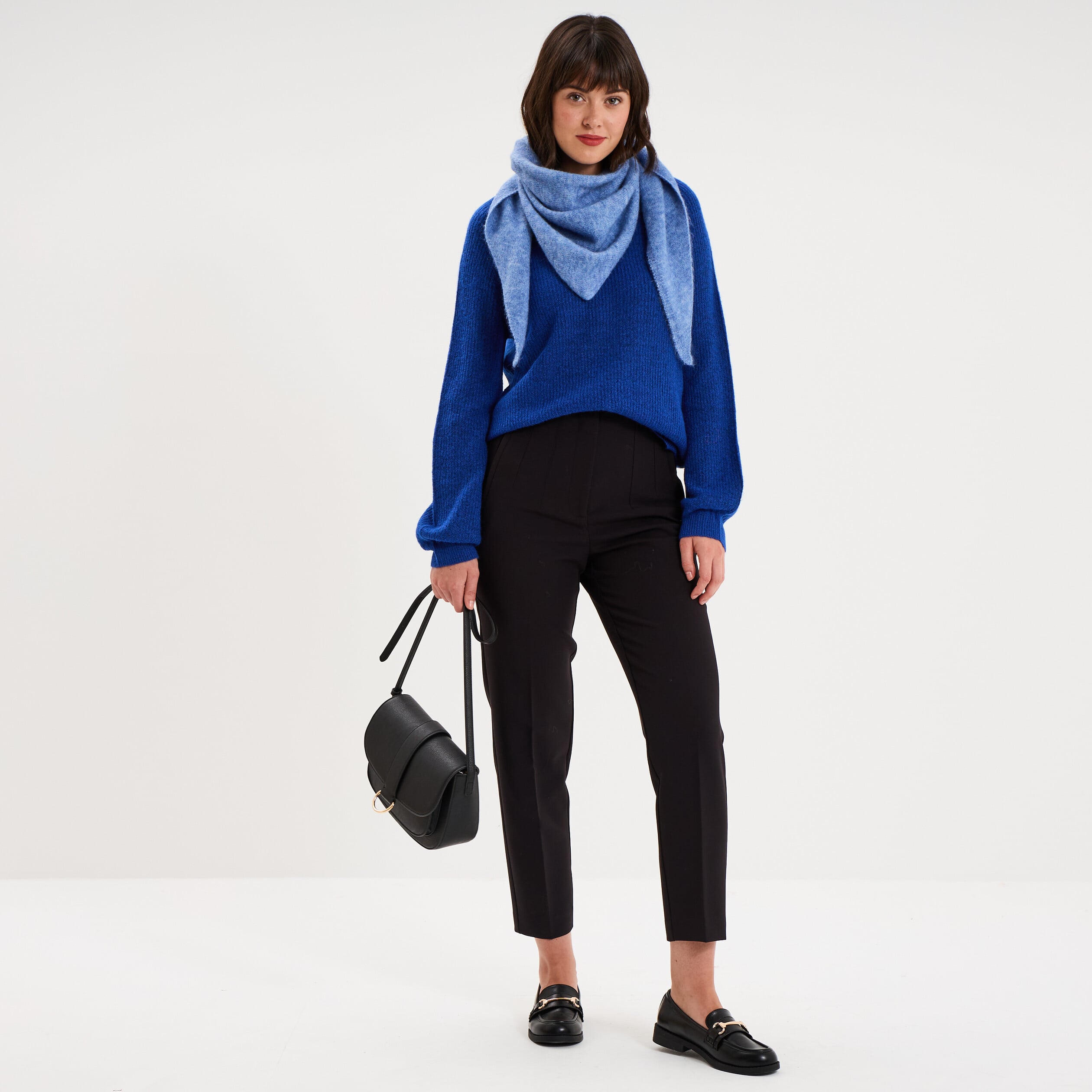 Pull col rond manches longues bleu roi femme