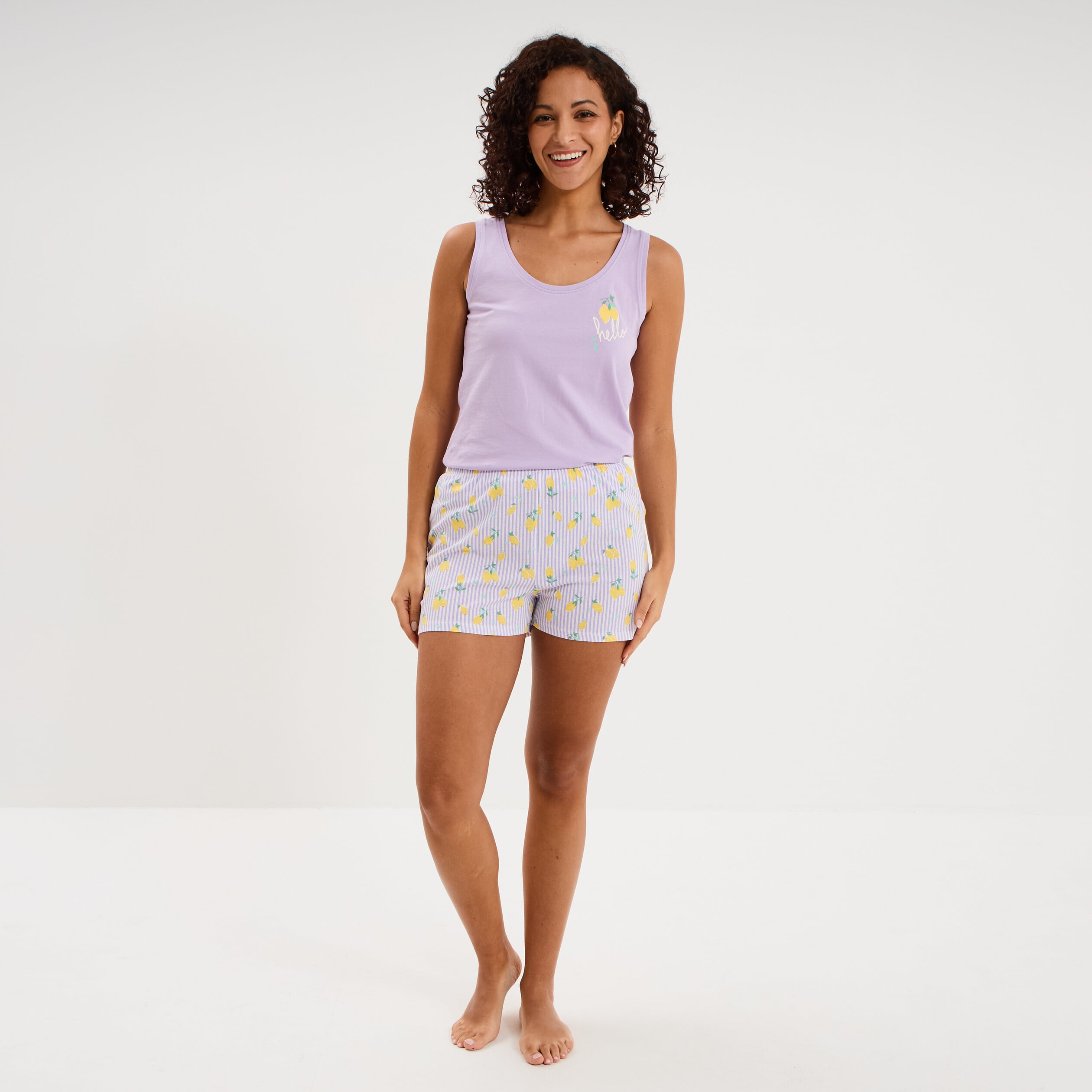 Bas de pyjama short coton ecru femme
