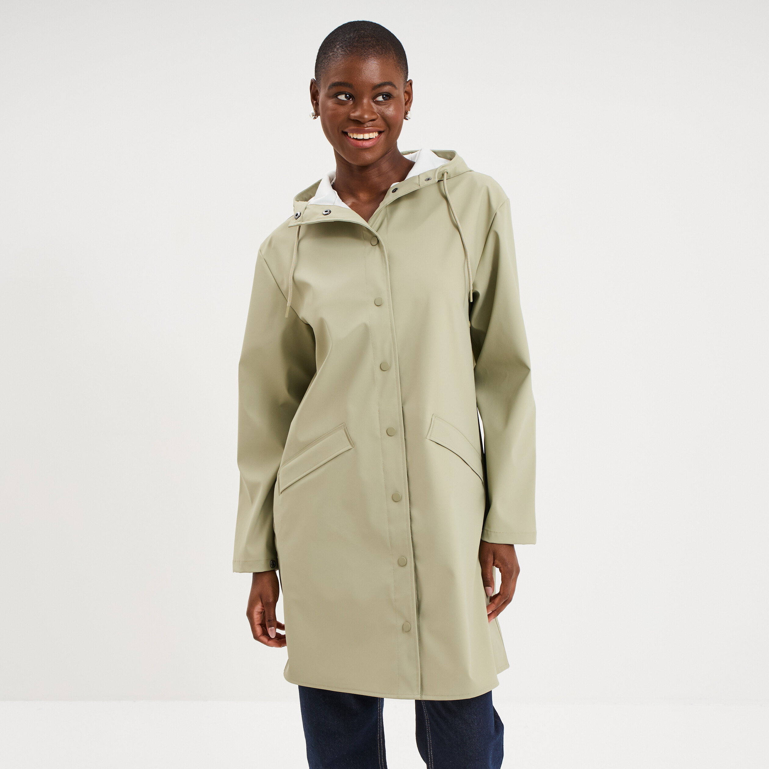 Parka imperm&eacute;able coupe-vent &agrave; capuche vert kaki femme