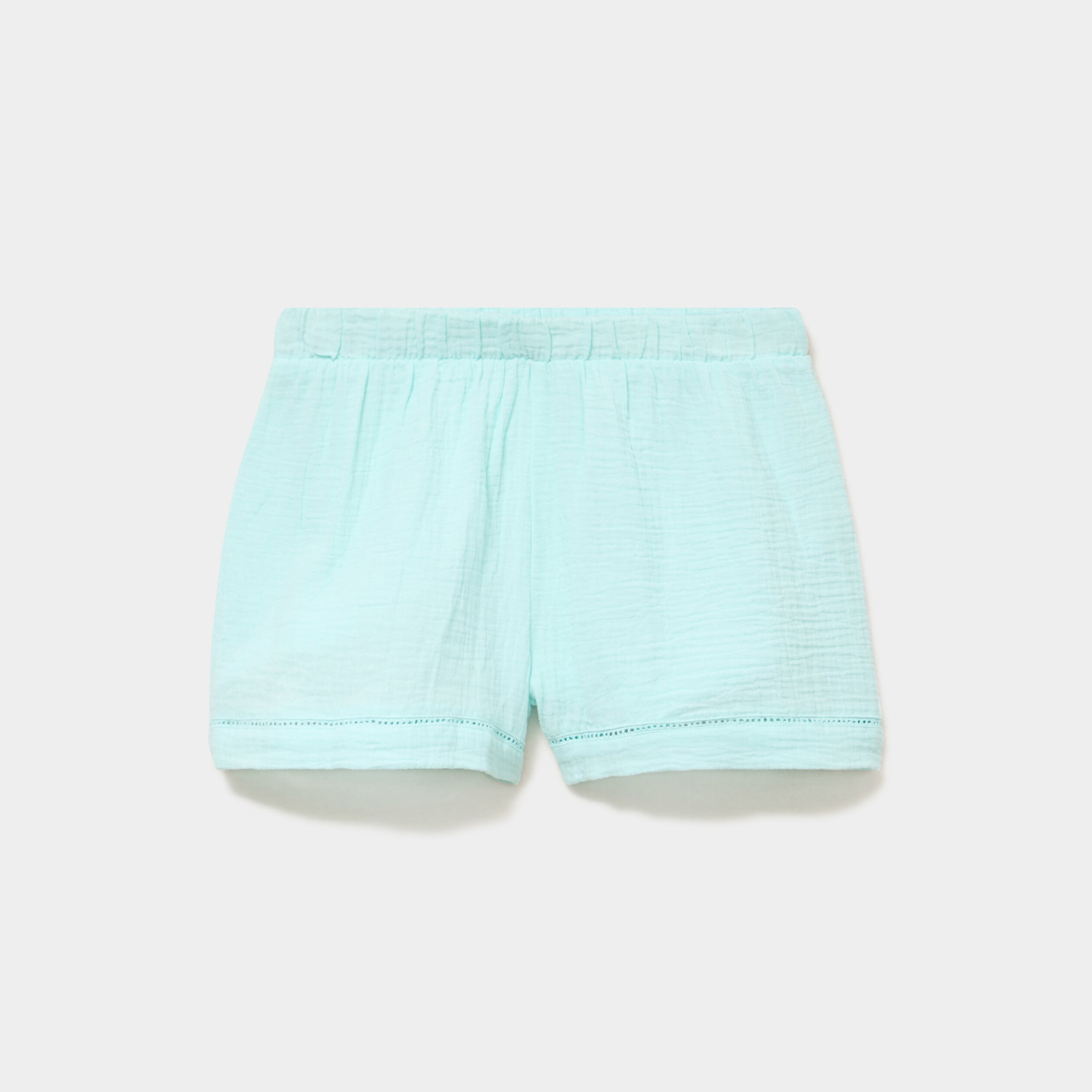 Bas de pyjama short gaze de coton bleu clair femme