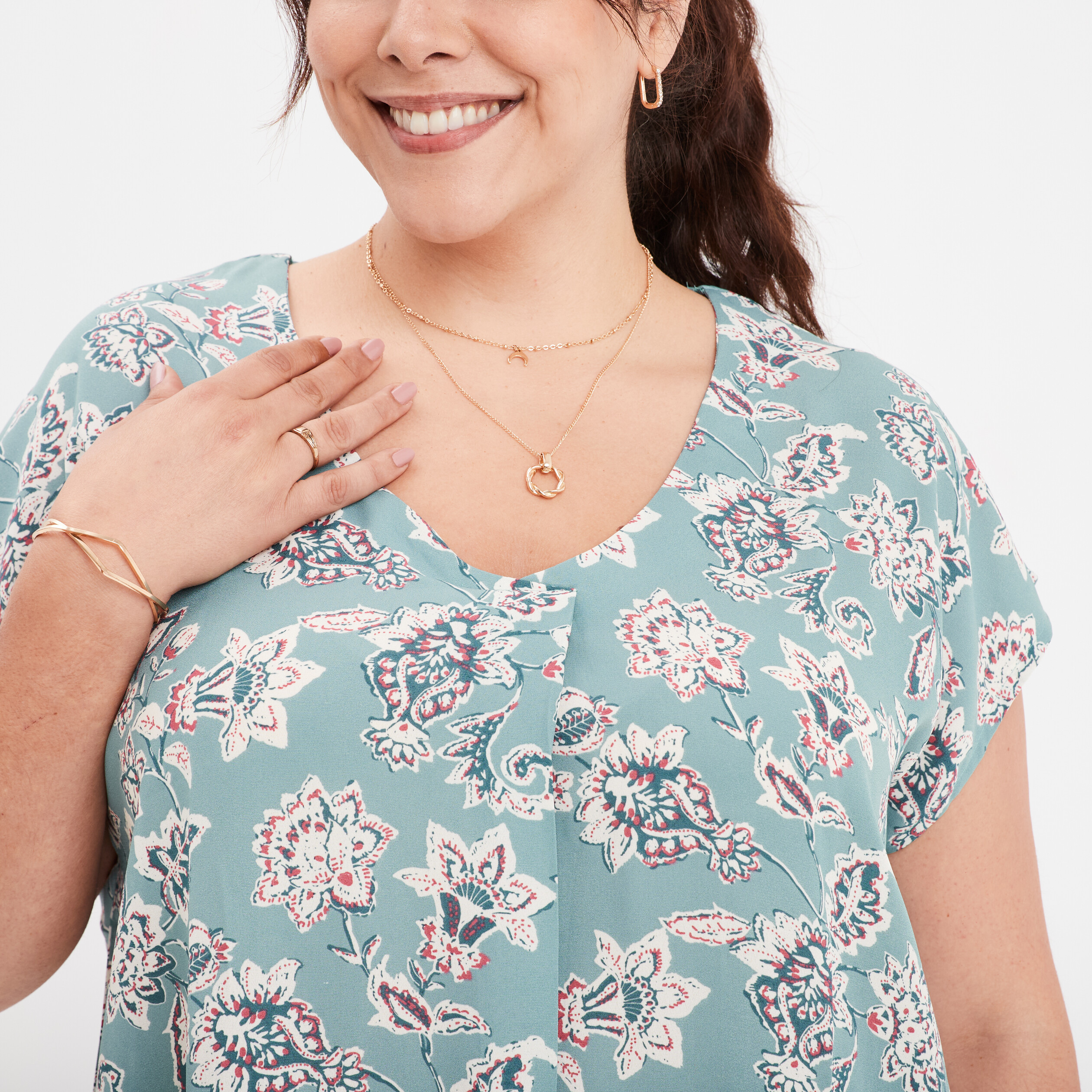 blouse col en v manches courtes bleu gris femmegt Blouse col en V manches courtes bleu gris femme grande taille