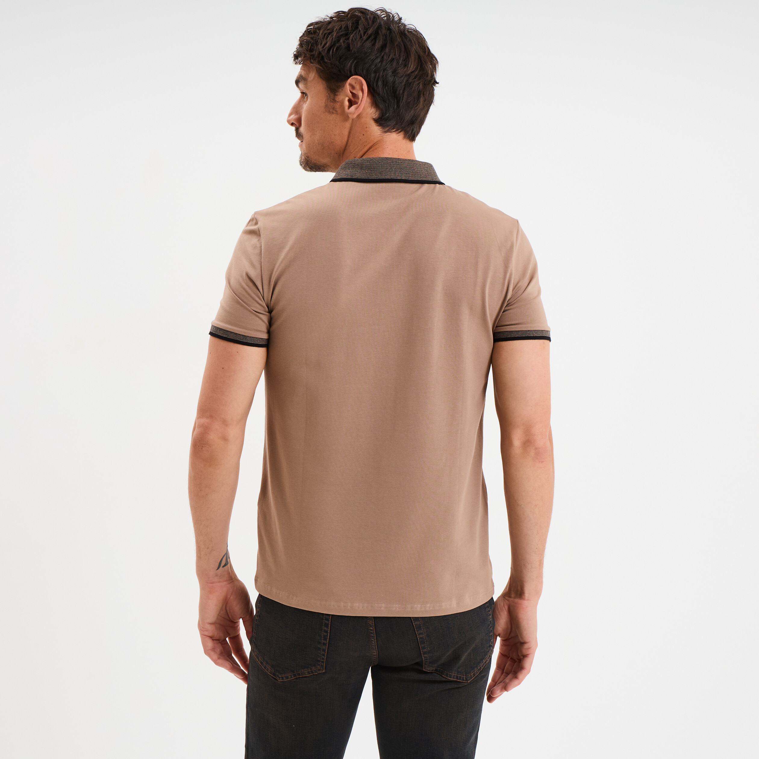 polo coton ajuste manches courtes taupe homme Polo coton ajusté manches courtes taupe homme
