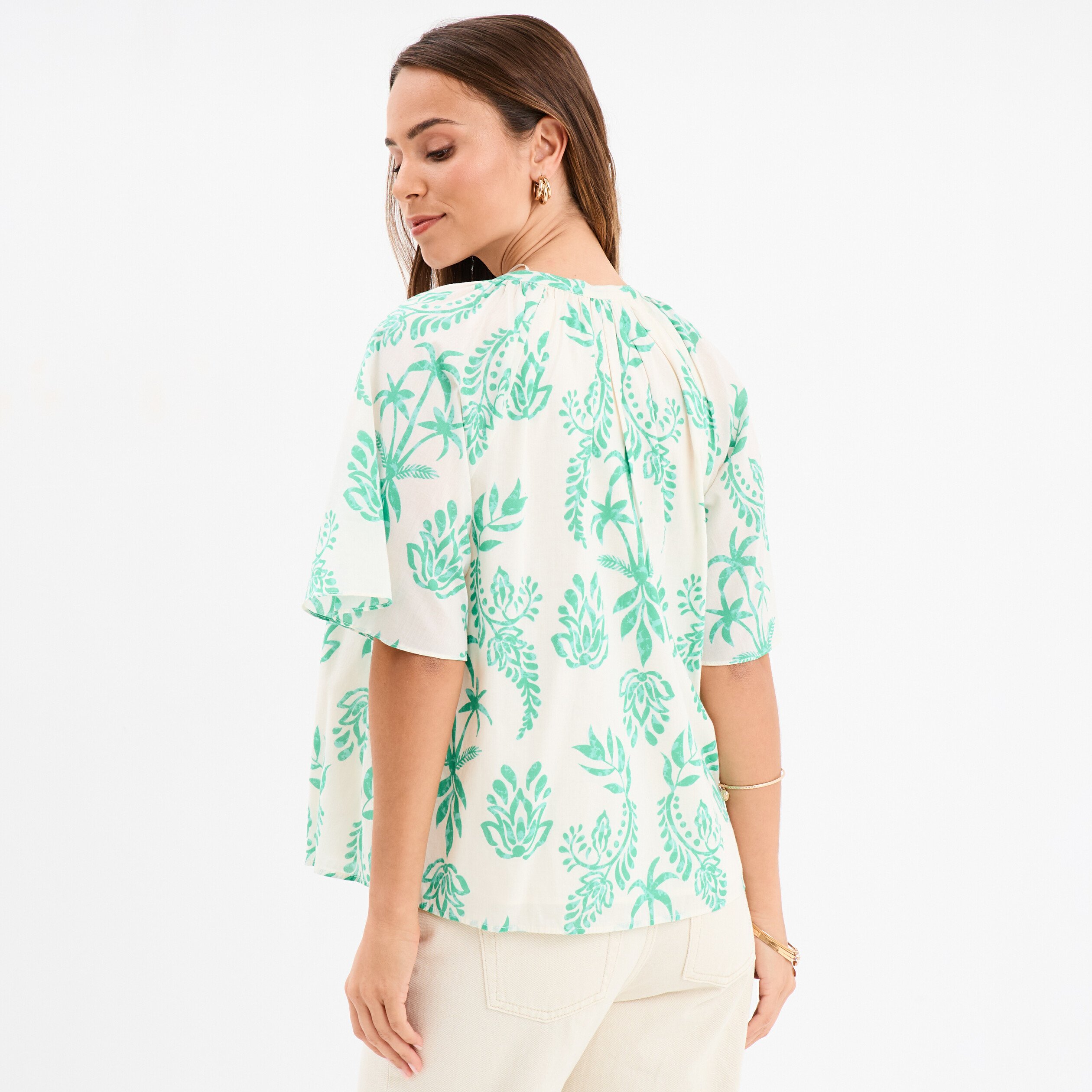 blouse manches courtes papillons coton ecru femme Blouse manches courtes papillons coton ecru femme