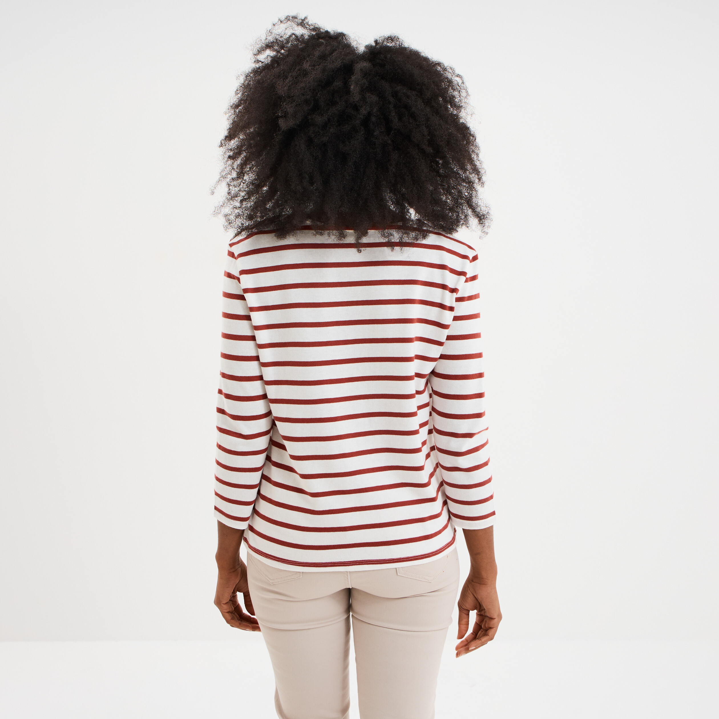 t shirt manches 34 avec boutons coton ecru femme T-shirt manches 3/4 avec boutons coton ecru femme