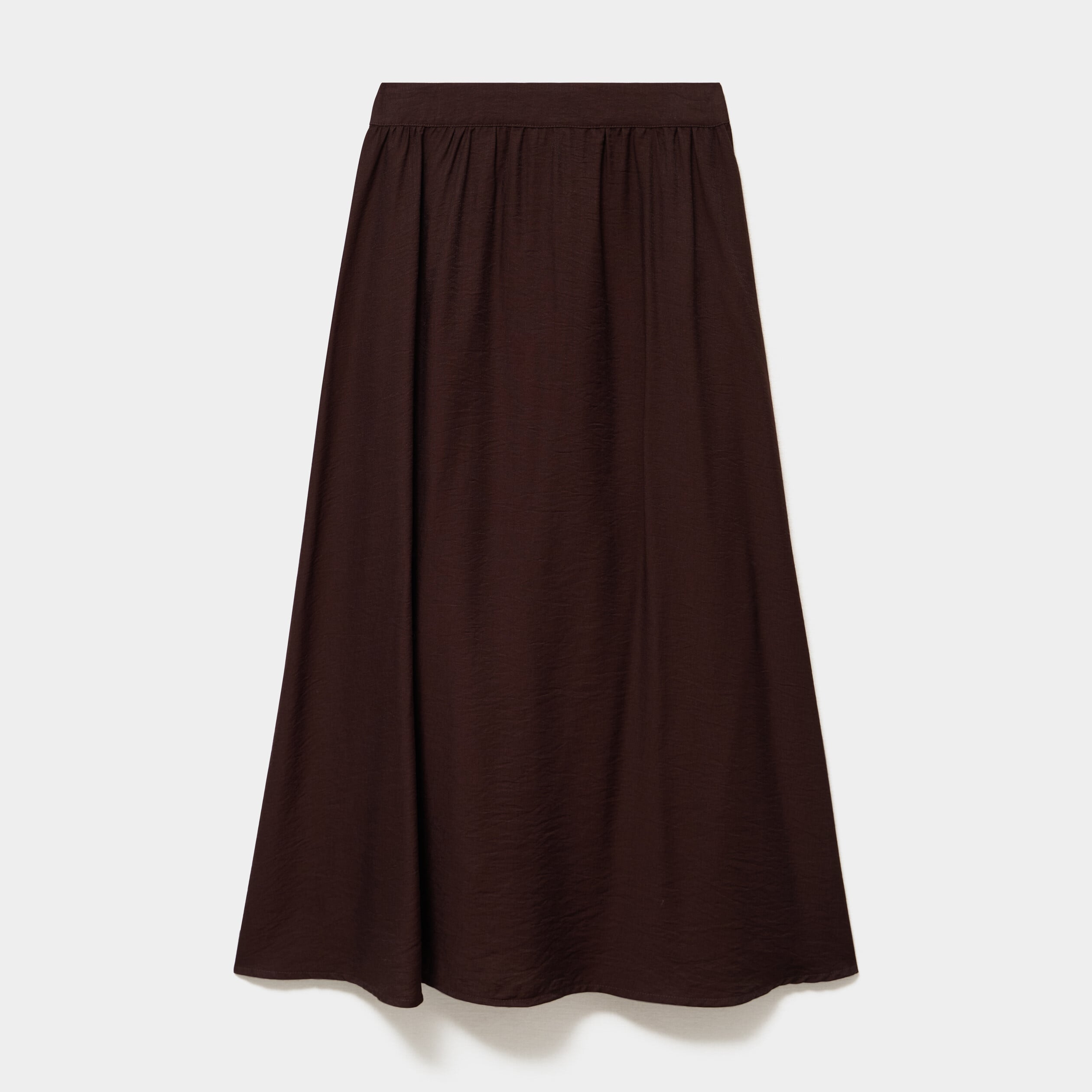 Jupe midi &eacute;vas&eacute;e taille &eacute;lastiqu&eacute;e marron fonc&eacute; femme