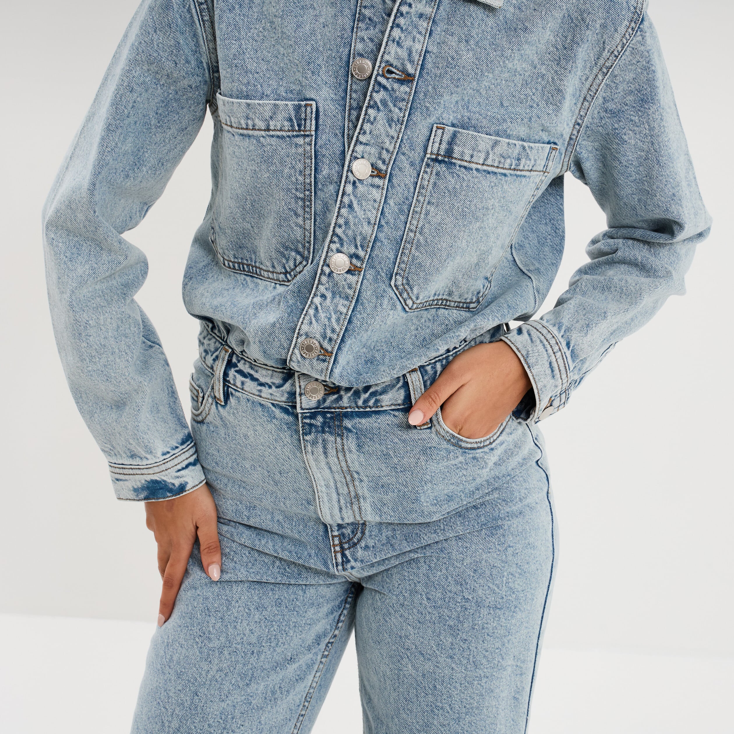 Combinaison pantalon en jean coton denim double stone femme