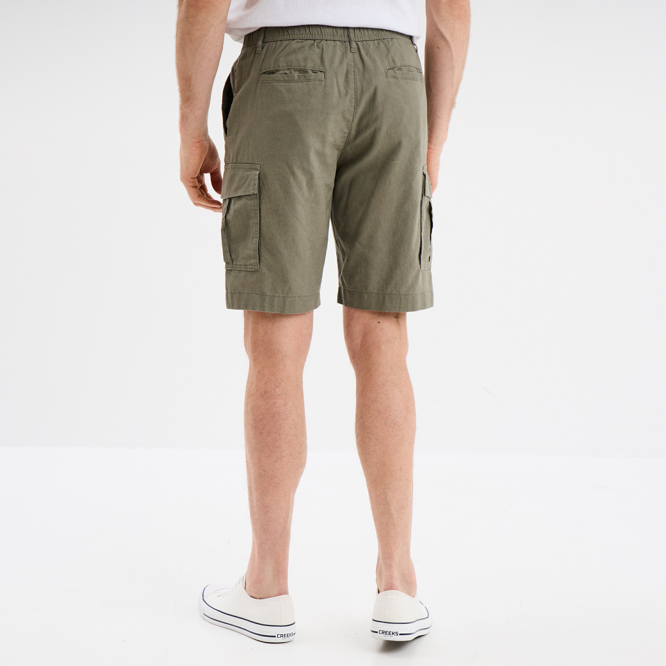 Bermuda cargo en lin mélangé vert kaki homme