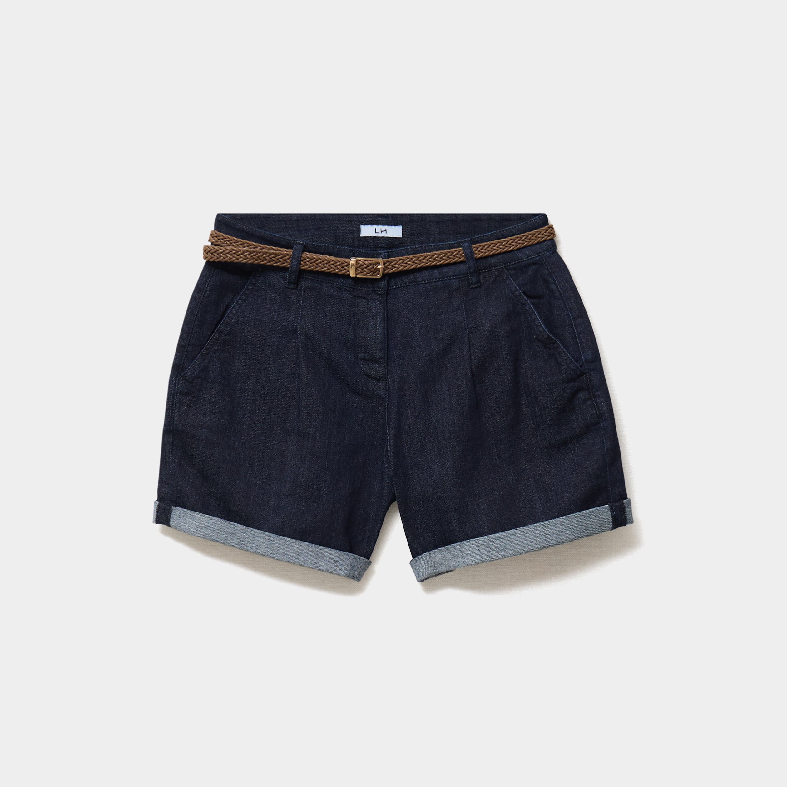 Short chino mom en jean ceintur&eacute; denim brut femme