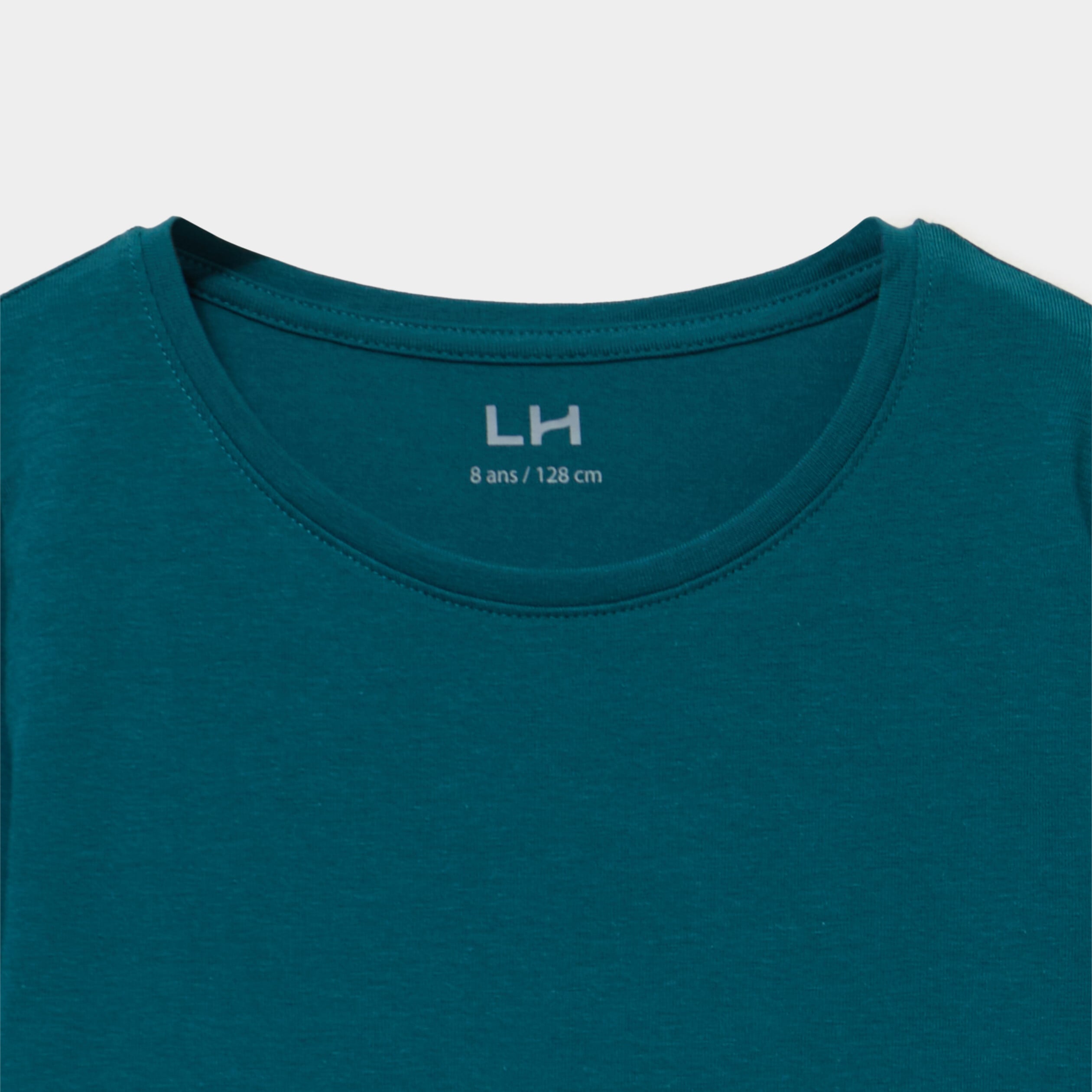 T-shirt coton manches longues &agrave; fronces vert fonc&eacute; fille