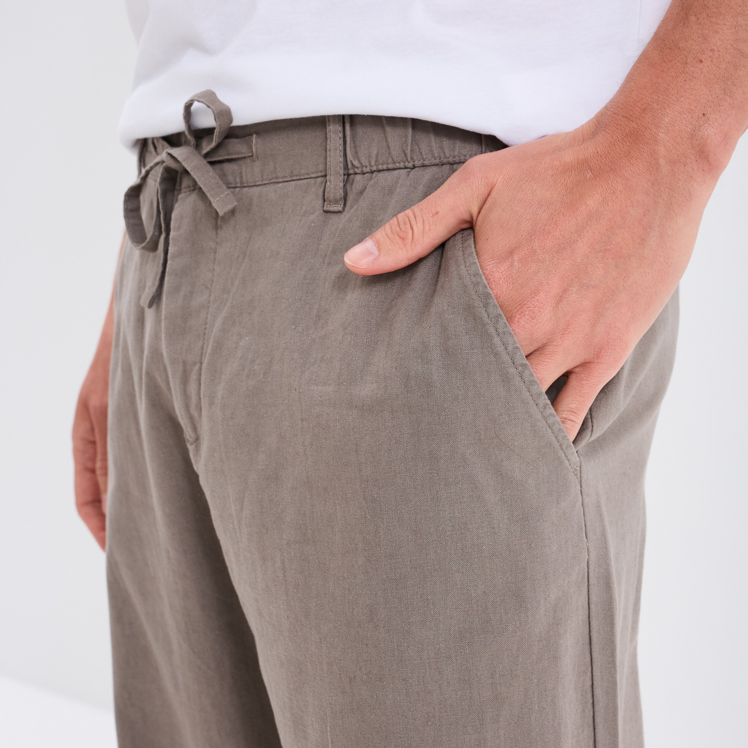 pantalon chino melange lin coton gris homme Pantalon chino mélange lin coton gris homme
