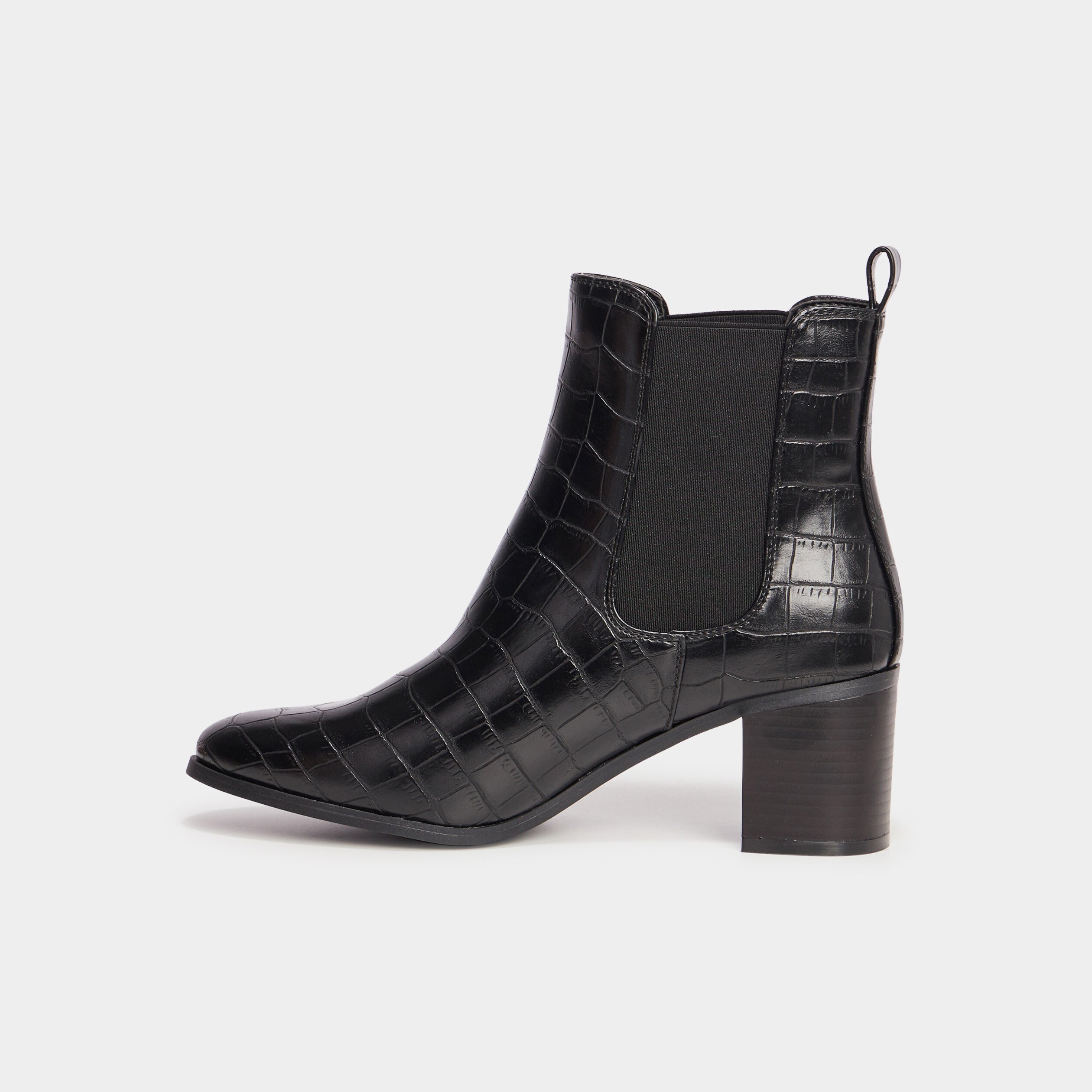 bottines a talons aspect croco noir femme Bottines à talons aspect croco noir femme