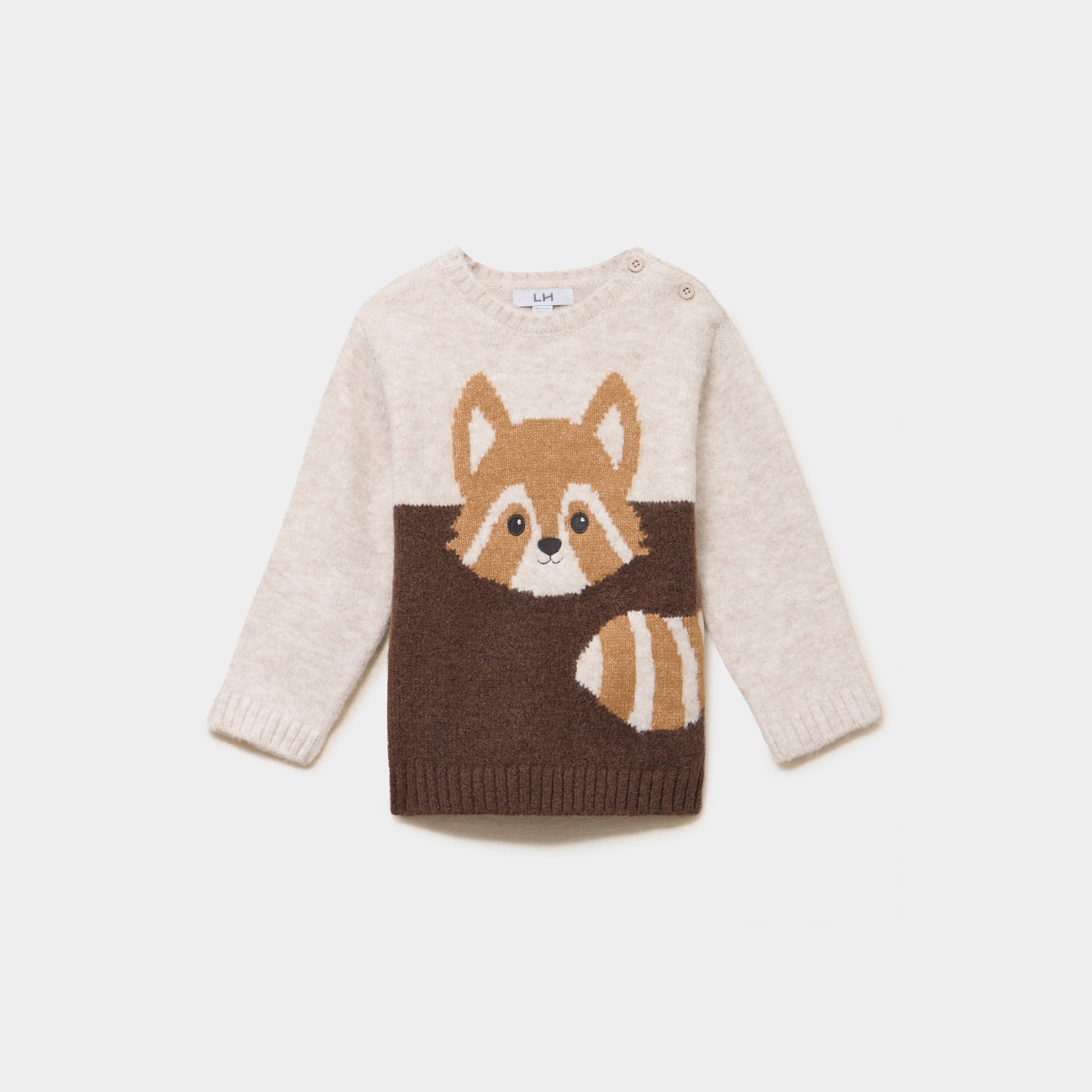Pull &eacute;paule boutonn&eacute;e manches longues marron fonc&eacute; b&eacute;b&eacute; gar&ccedil;on