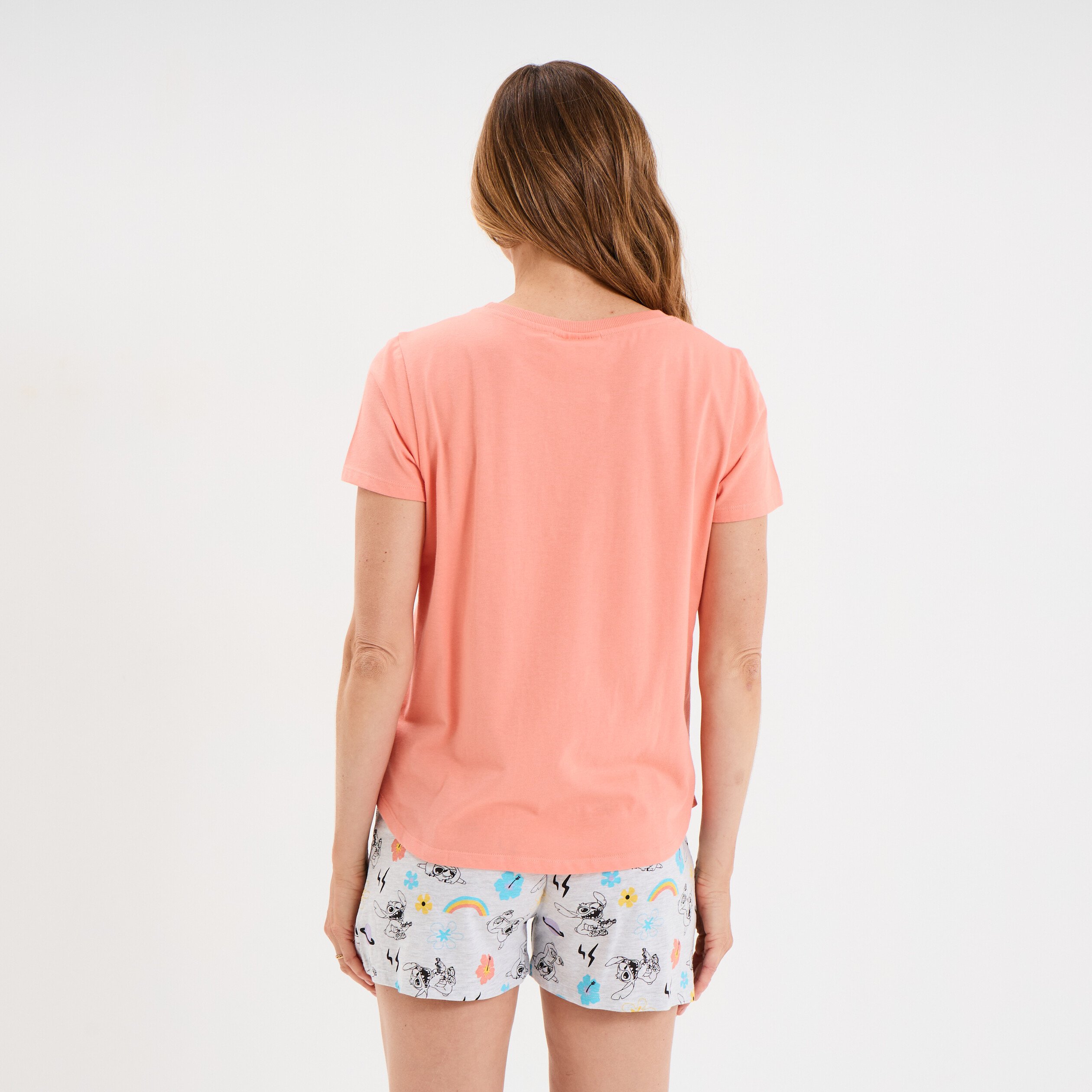 ensemble pyjama short coton stitch orange corail femme Ensemble pyjama short coton Stitch orange corail femme