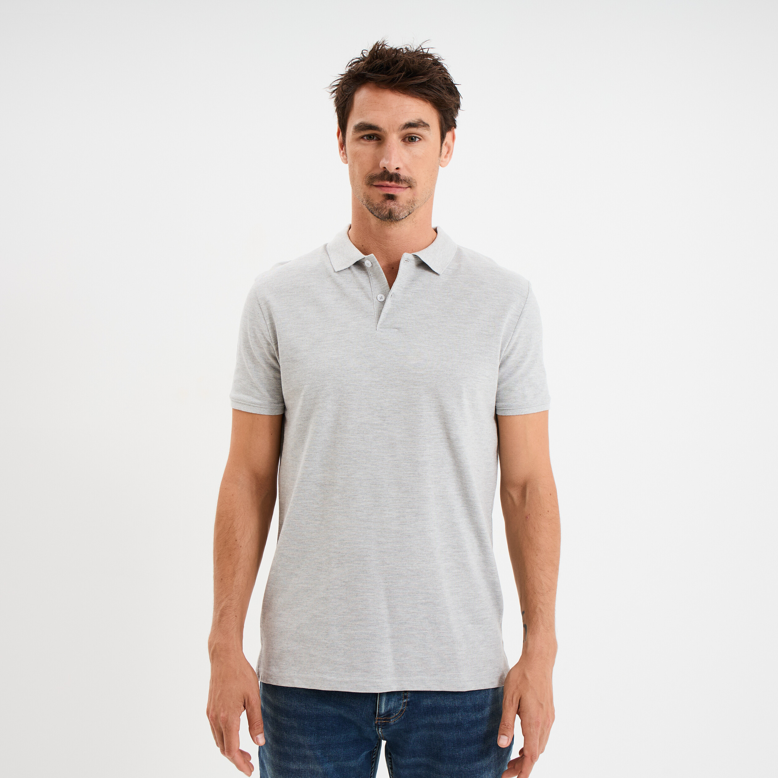 Polo en coton manches courtes gris homme