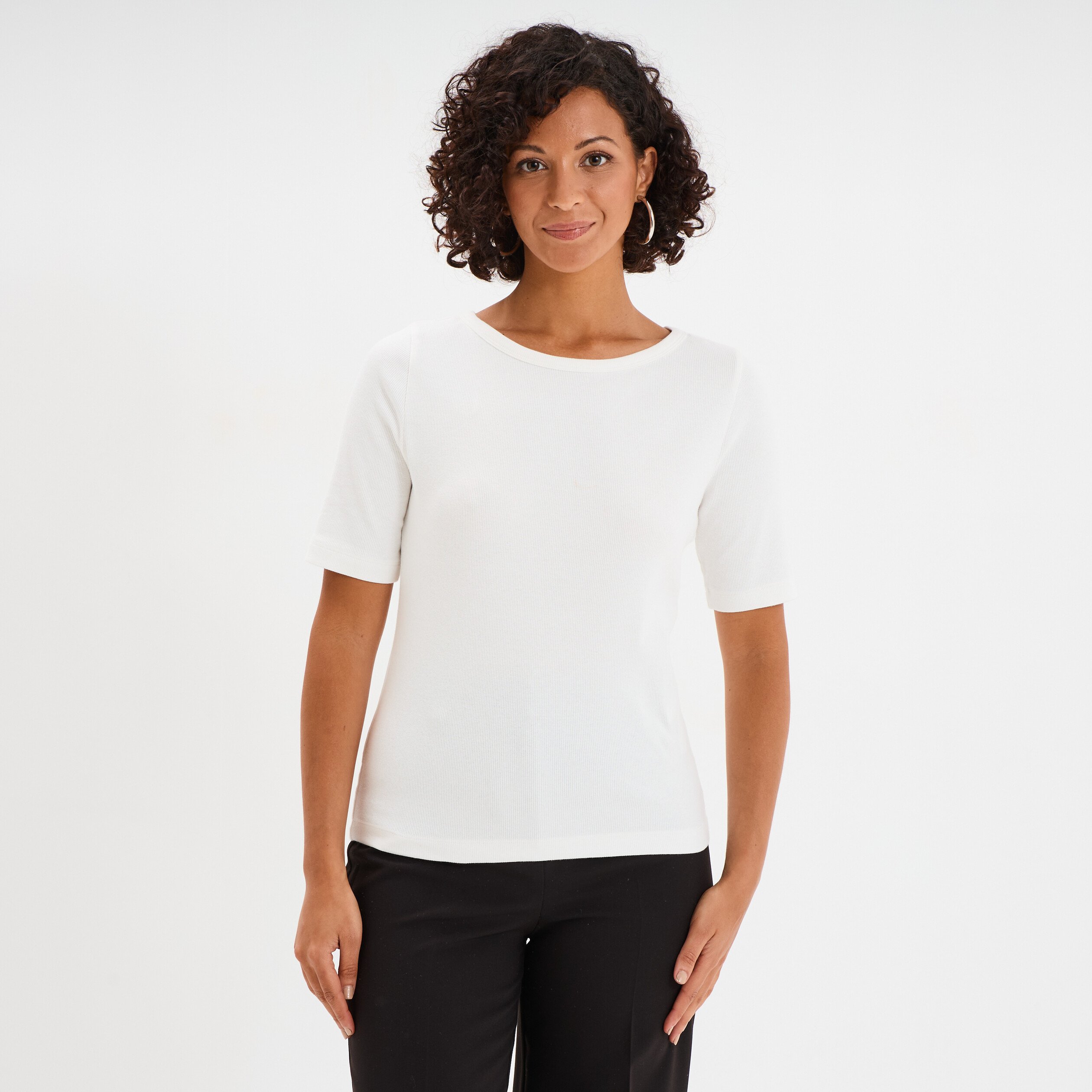 t shirt col rond manches courtes coton blanc femme T-shirt col rond manches courtes coton blanc femme