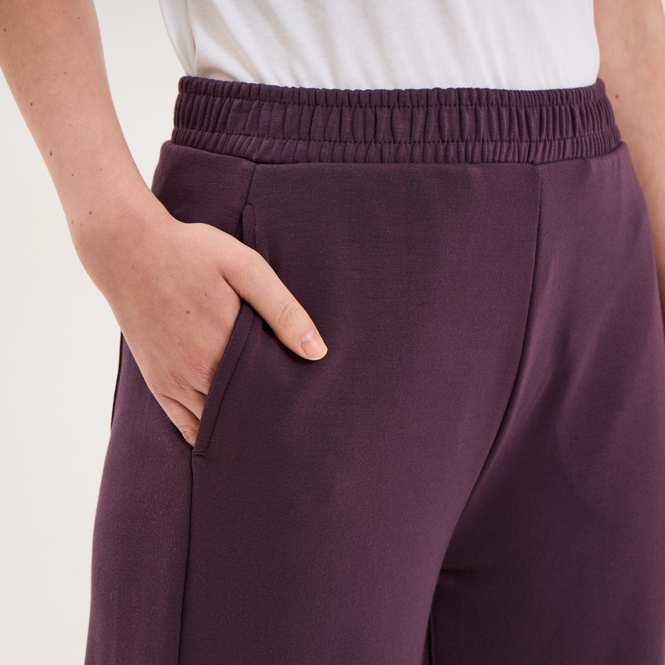 Pantalon de jogging large molletonn&eacute; violet fonc&eacute; femme