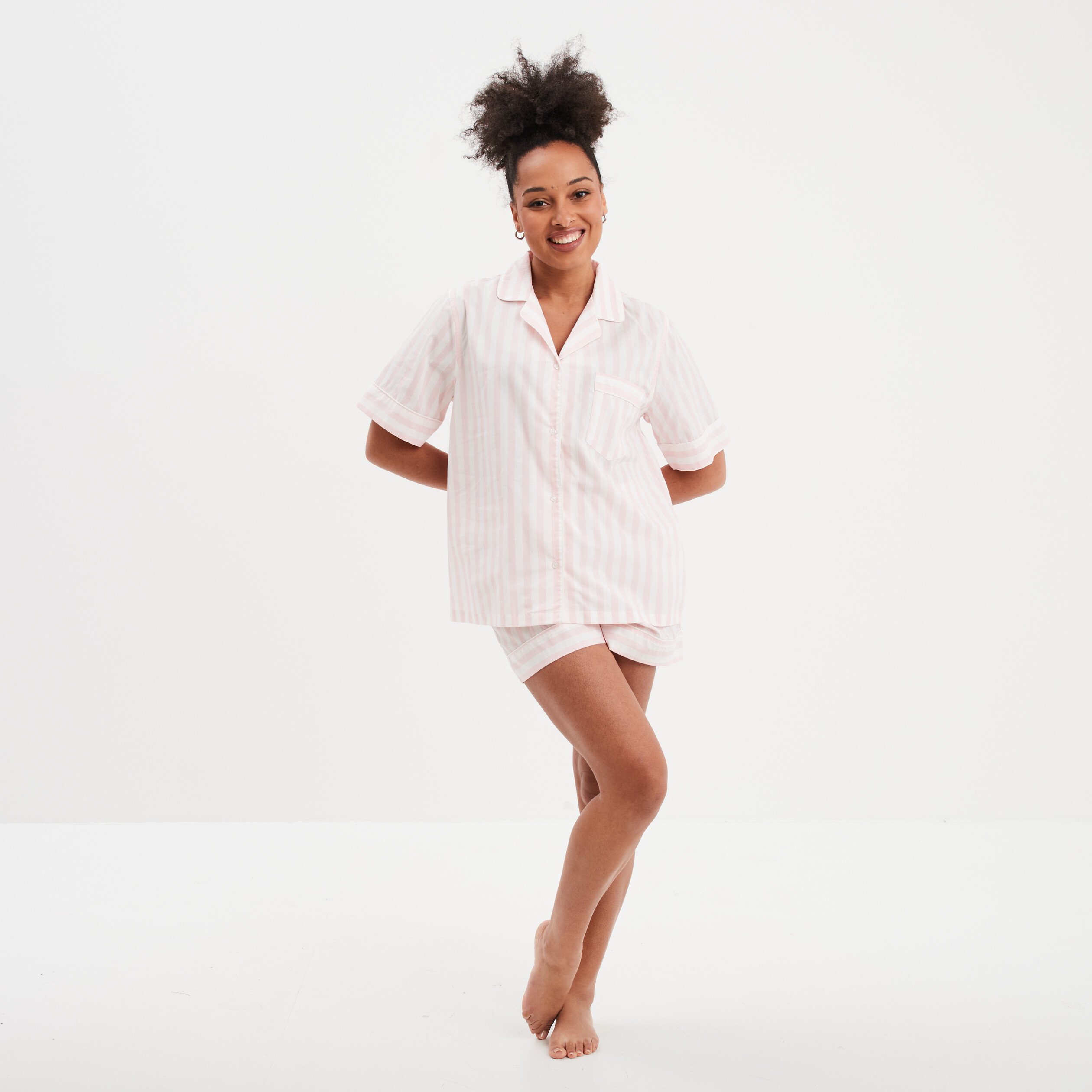 Ensemble pyjama short chemise coton ecru femme La Halle