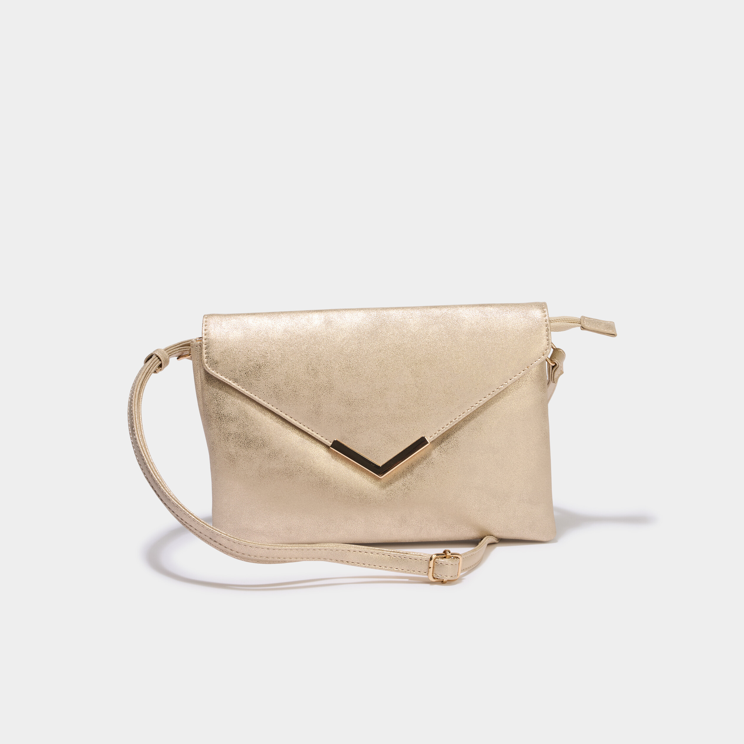 Sac pochette bandouli&egrave;re ajustable couleur or femme