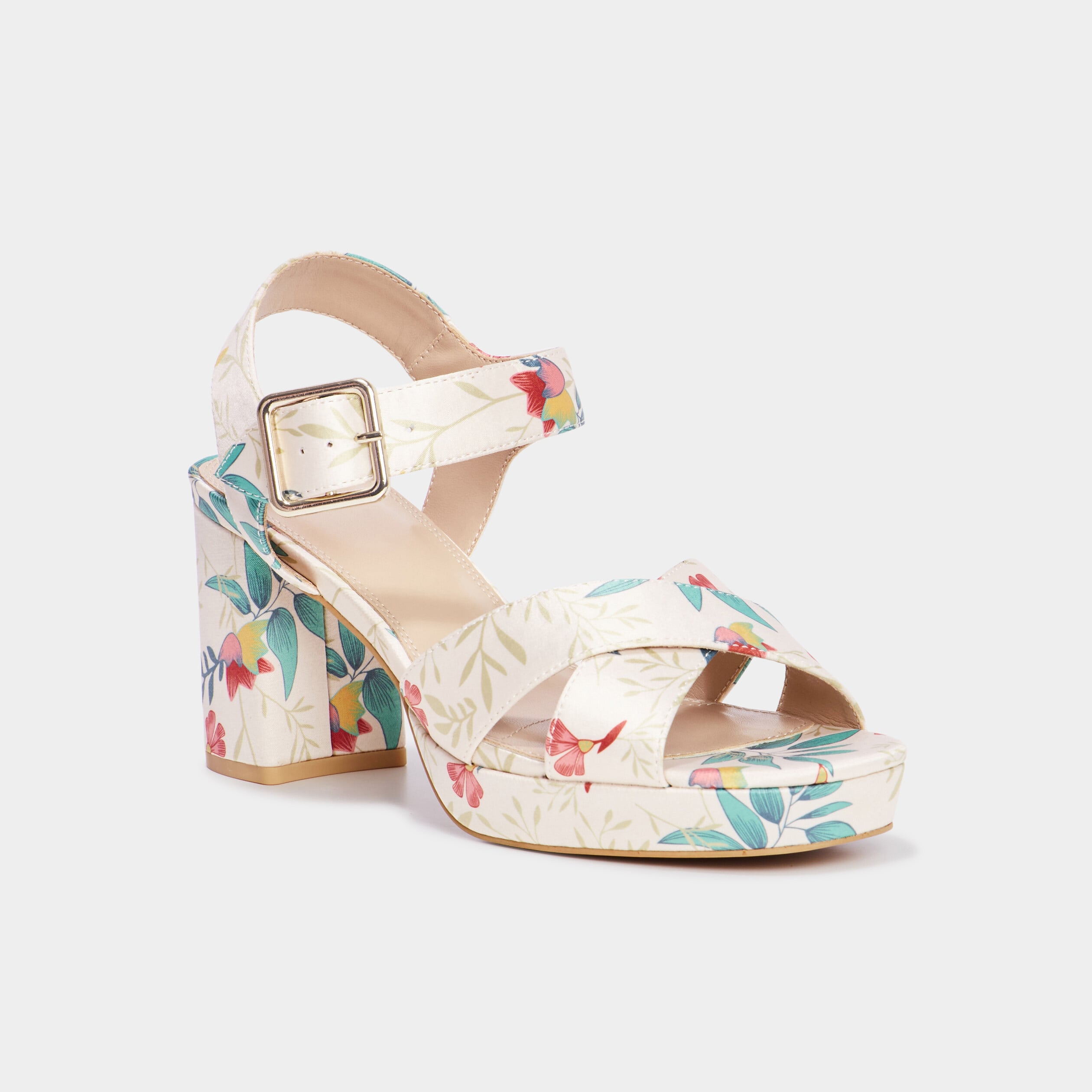 Sandales toile &agrave; talons carr&eacute;s 7 cm multicolore femme