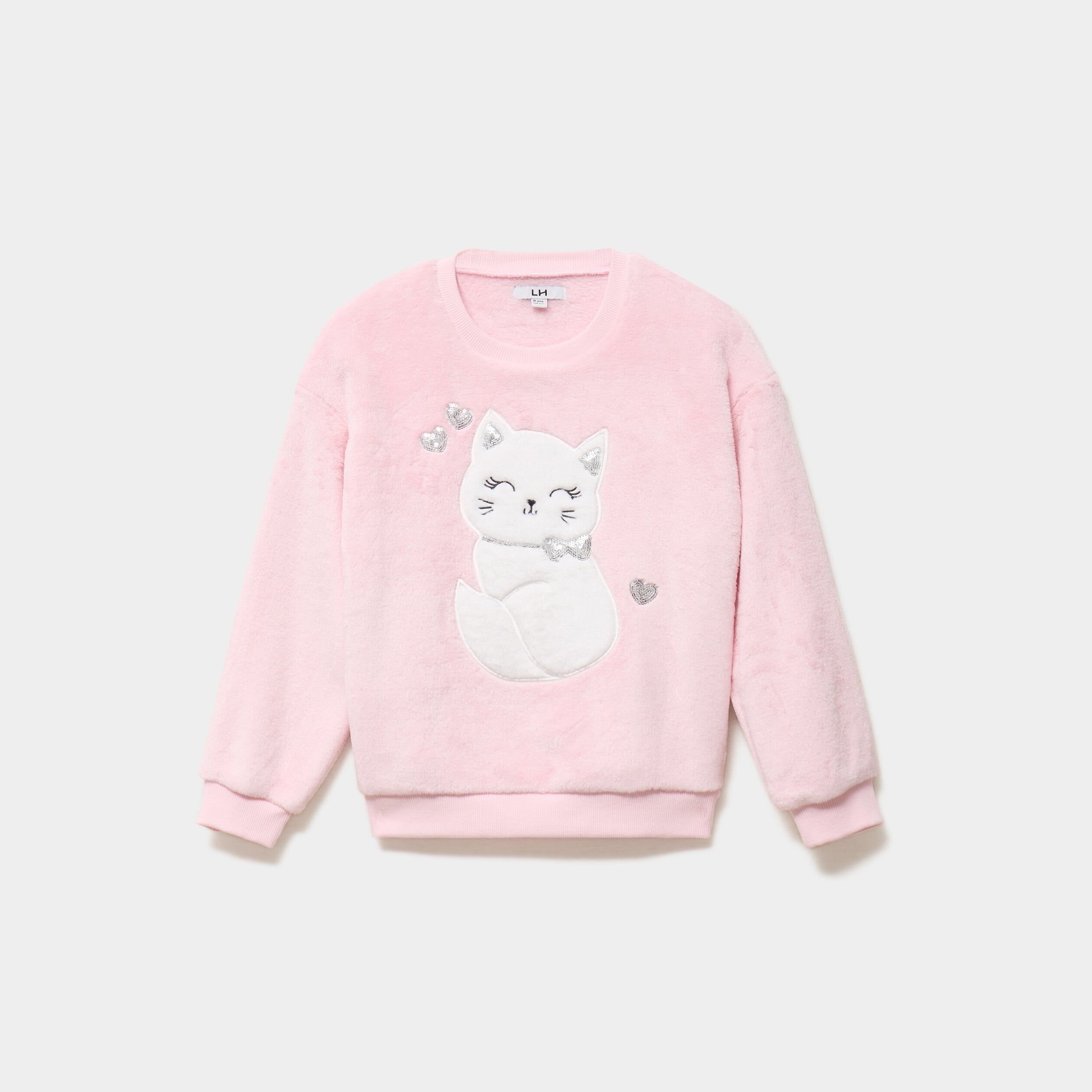 Sweat oversize velours avec sequins rose clair fille