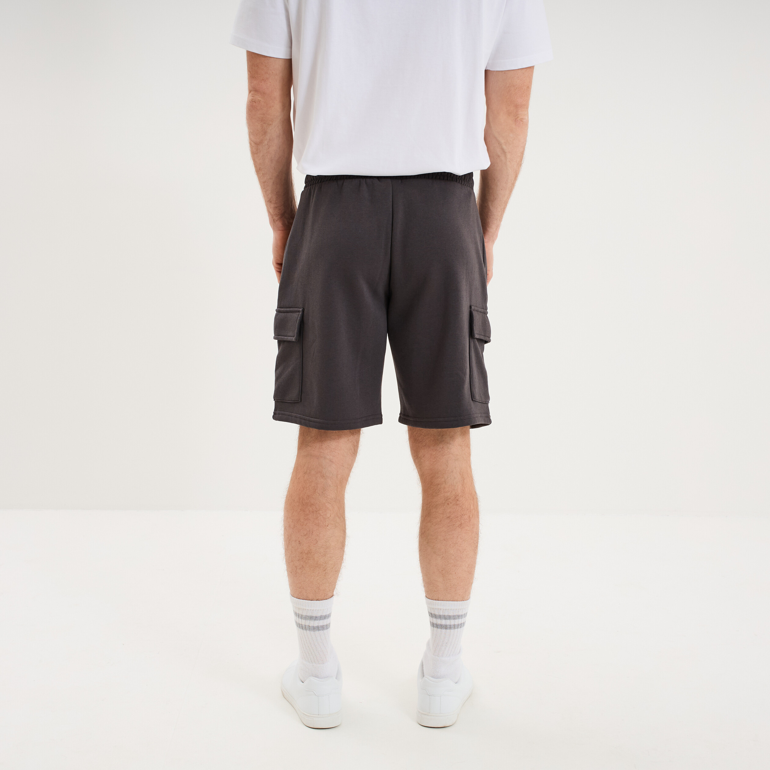Bermuda cargo molleton taille &eacute;lastiqu&eacute;e gris fonc&eacute; homme