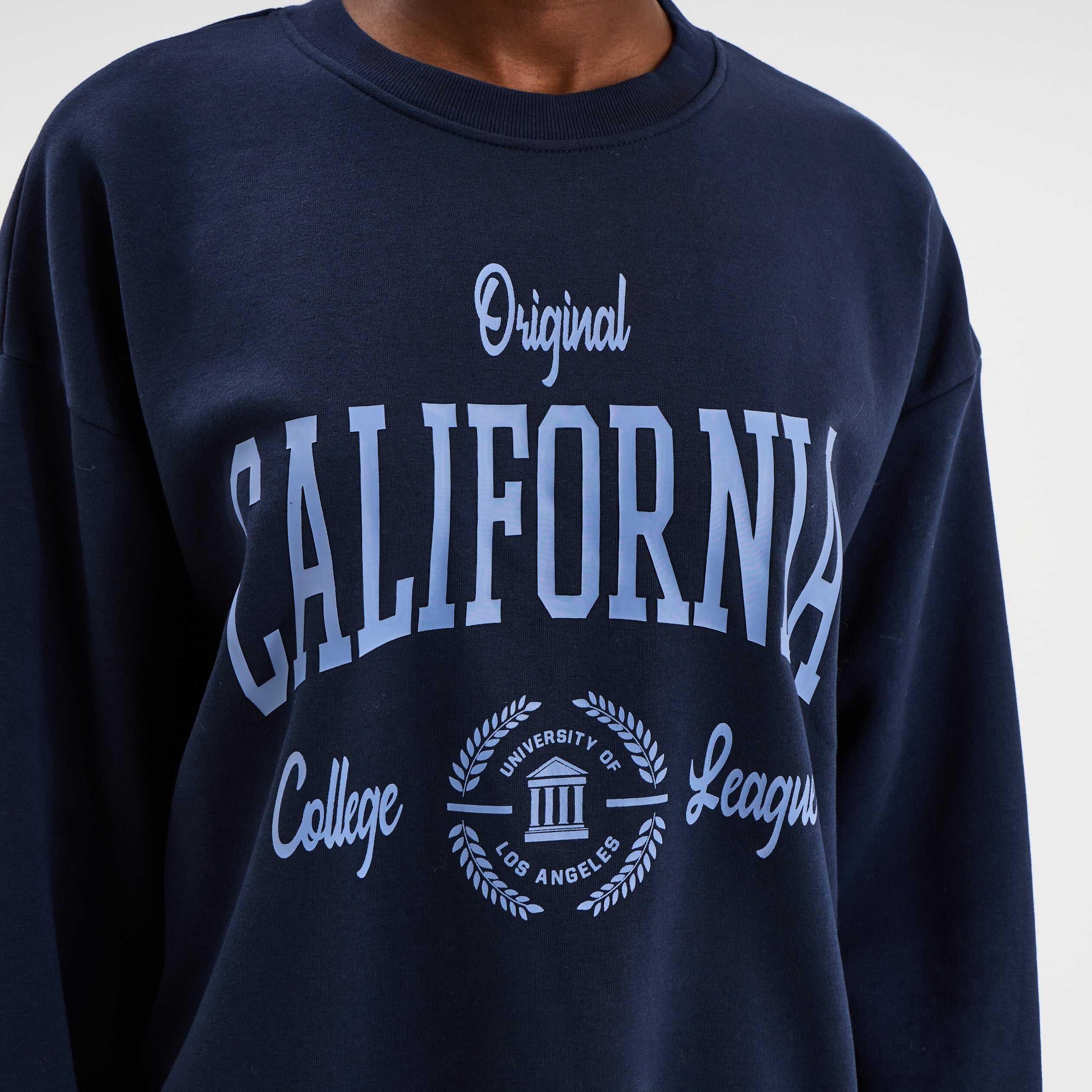 Sweat col rond manches longues bleu marine femme