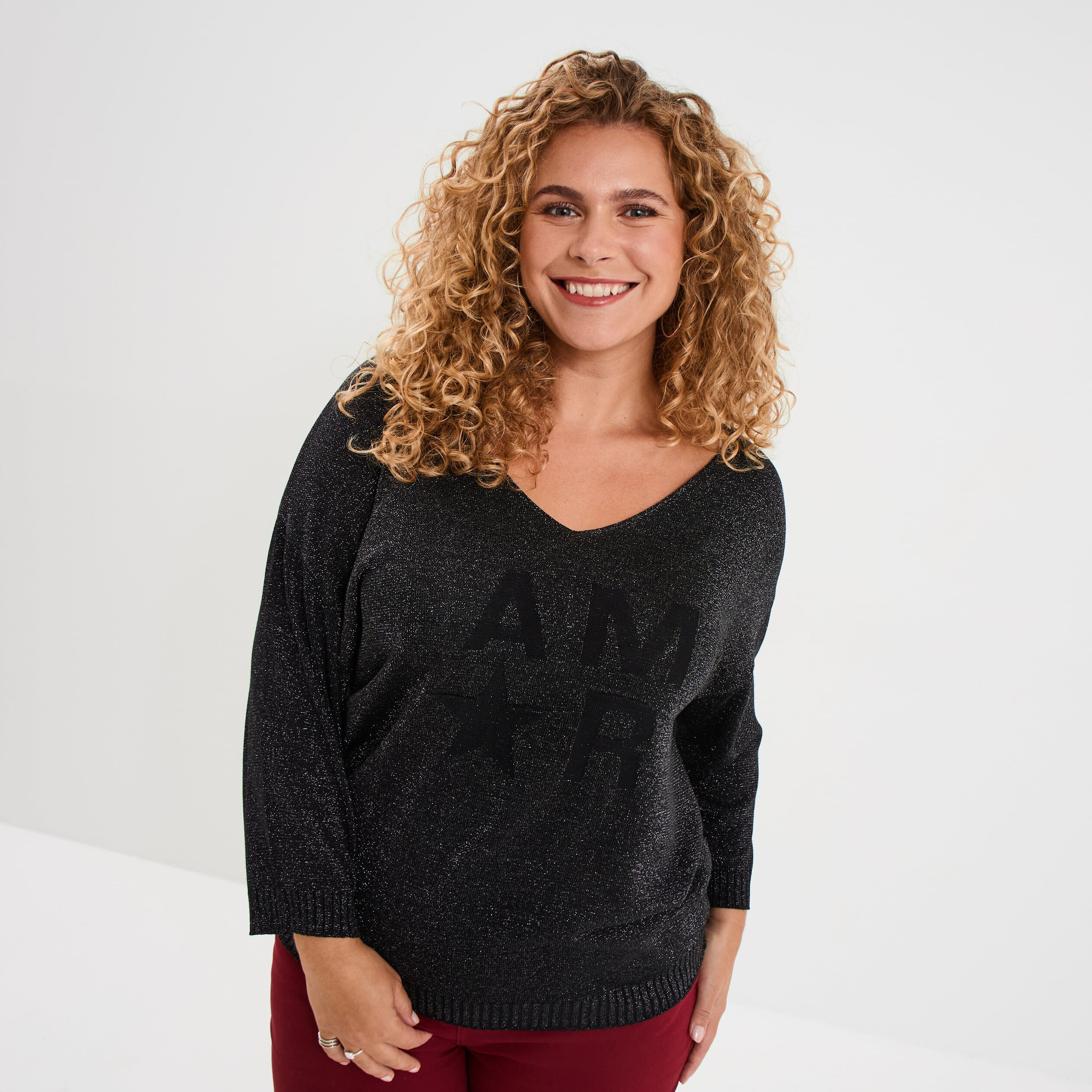 Pull manches 3/4 chauve-souris noir femme grande taille