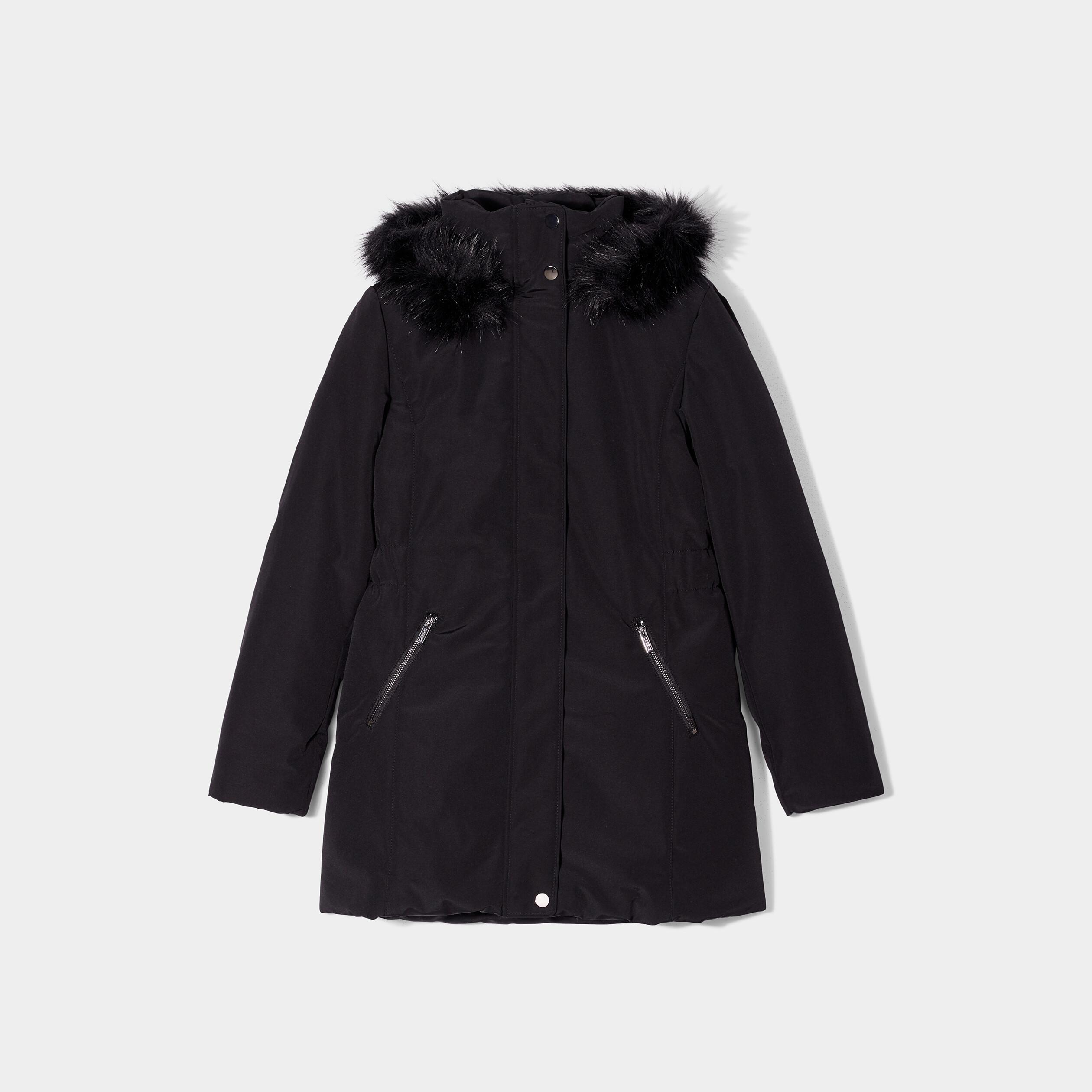 parka mi longue a capuche fourrure noir femme Parka mi-longue à capuche fourrure noir femme