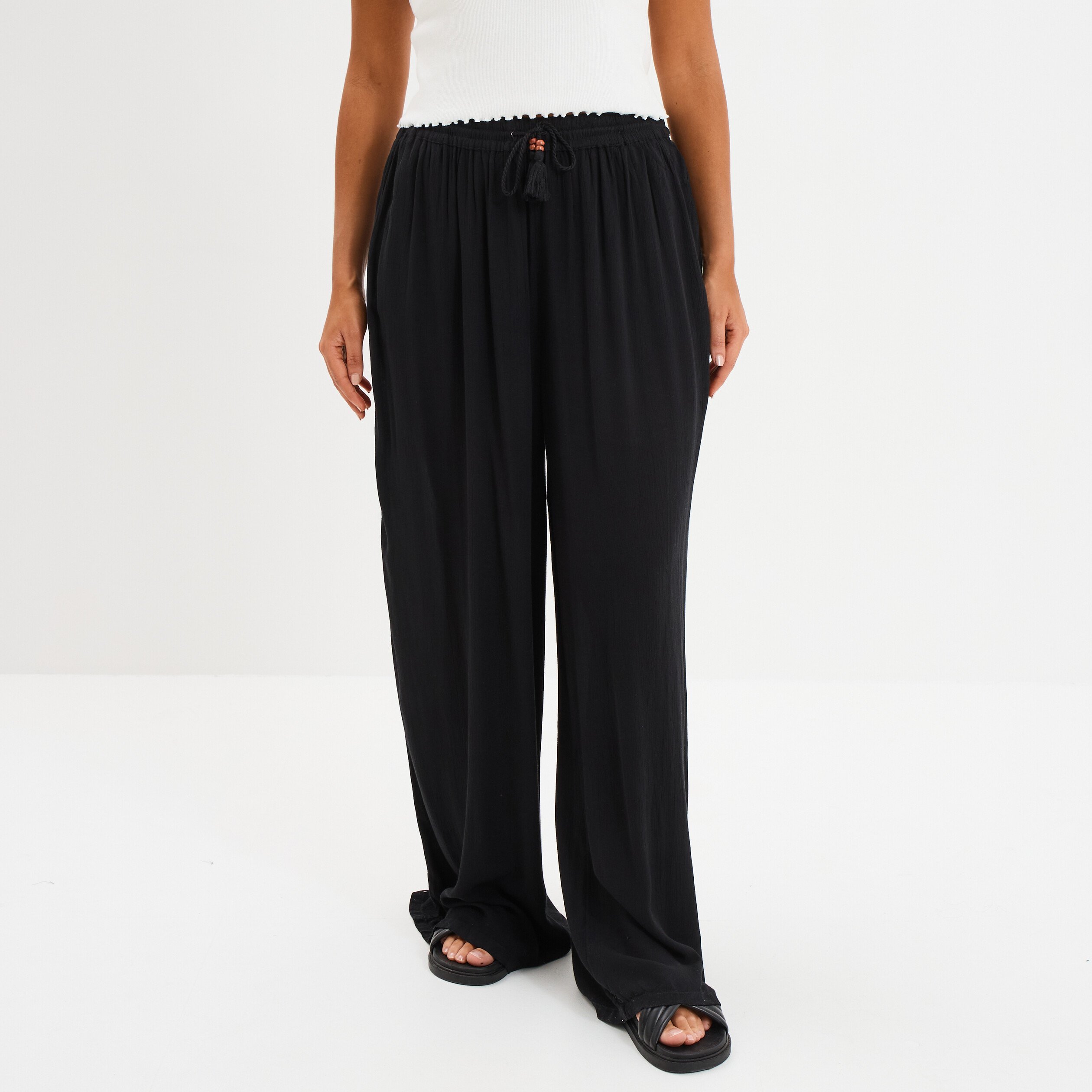 pantalon large fluide noir femme Pantalon large fluide noir femme