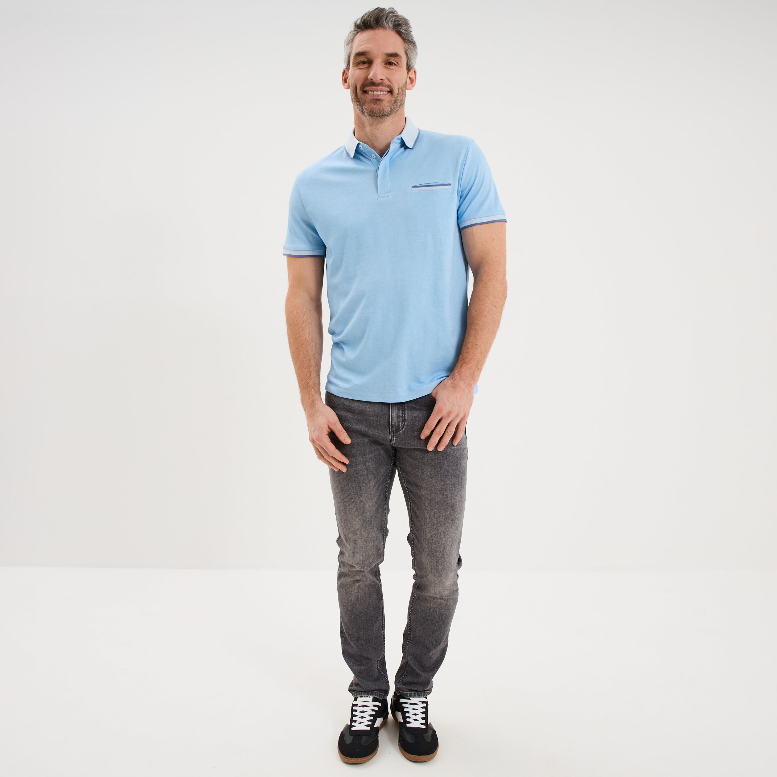 Polo manches courtes coupe droite bleu homme