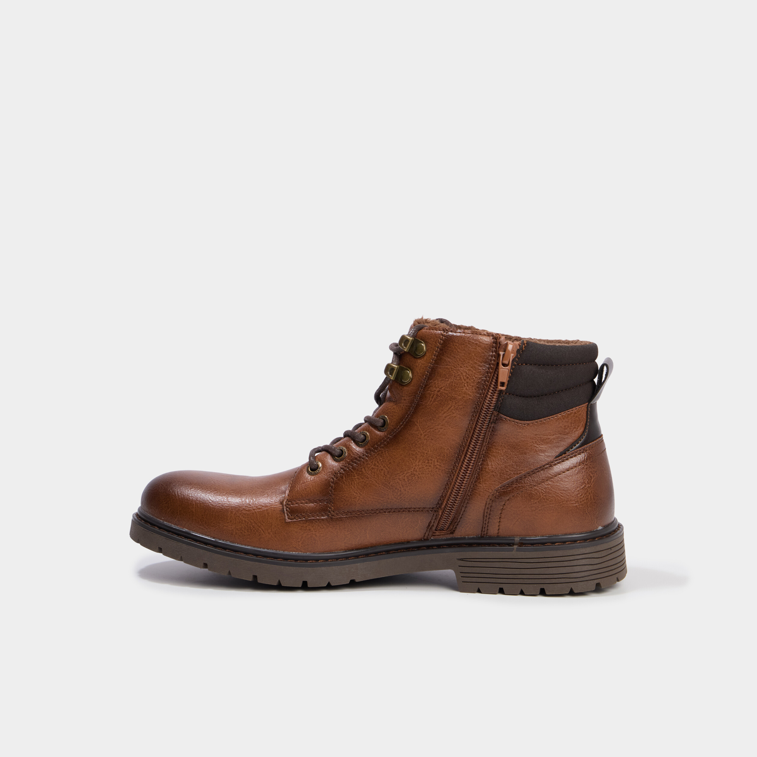 Bottines &agrave; lacets avec zip c&ocirc;t&eacute; marron clair homme