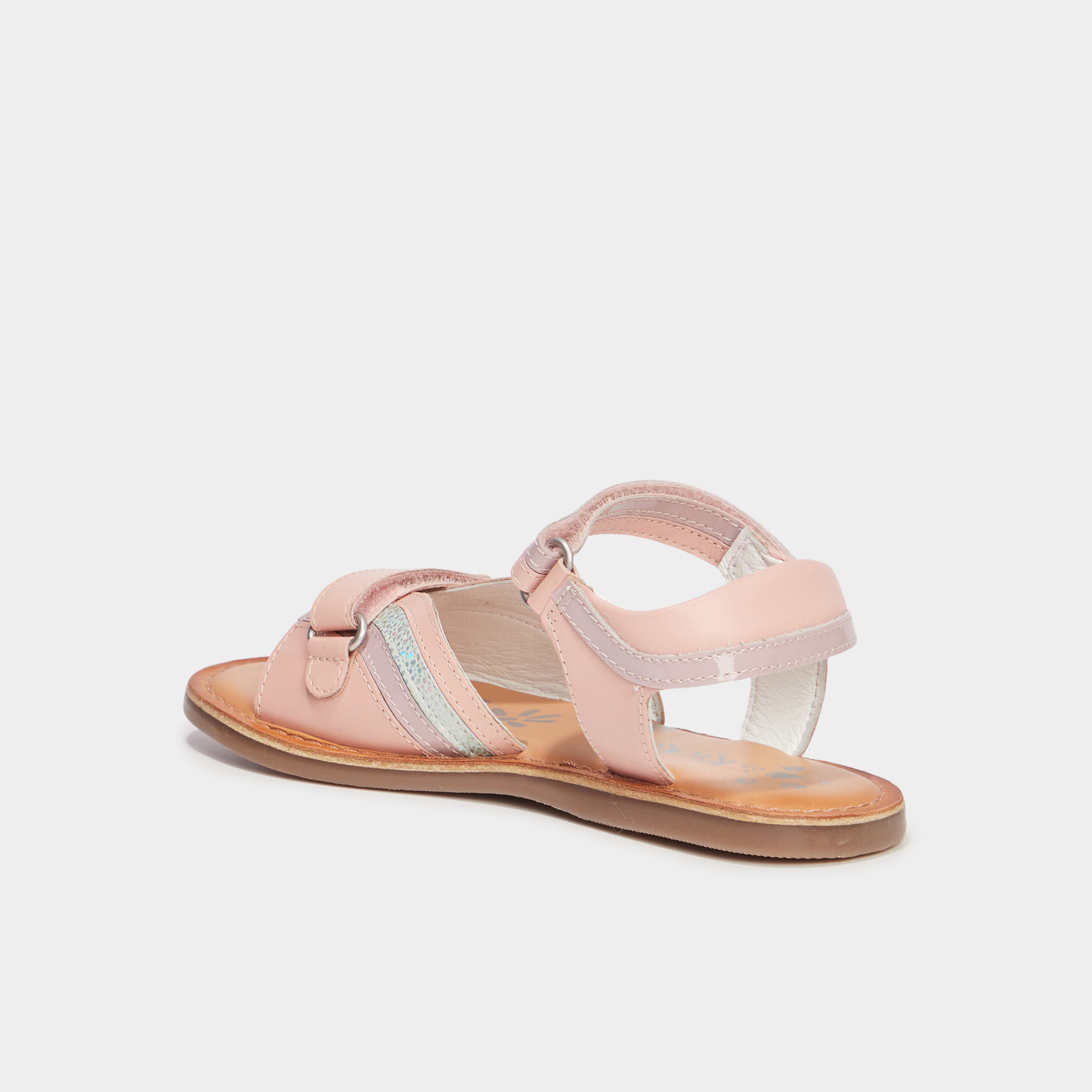 sandales a scratchs en cuir kickers rose fille Sandales à scratchs en cuir Kickers rose fille