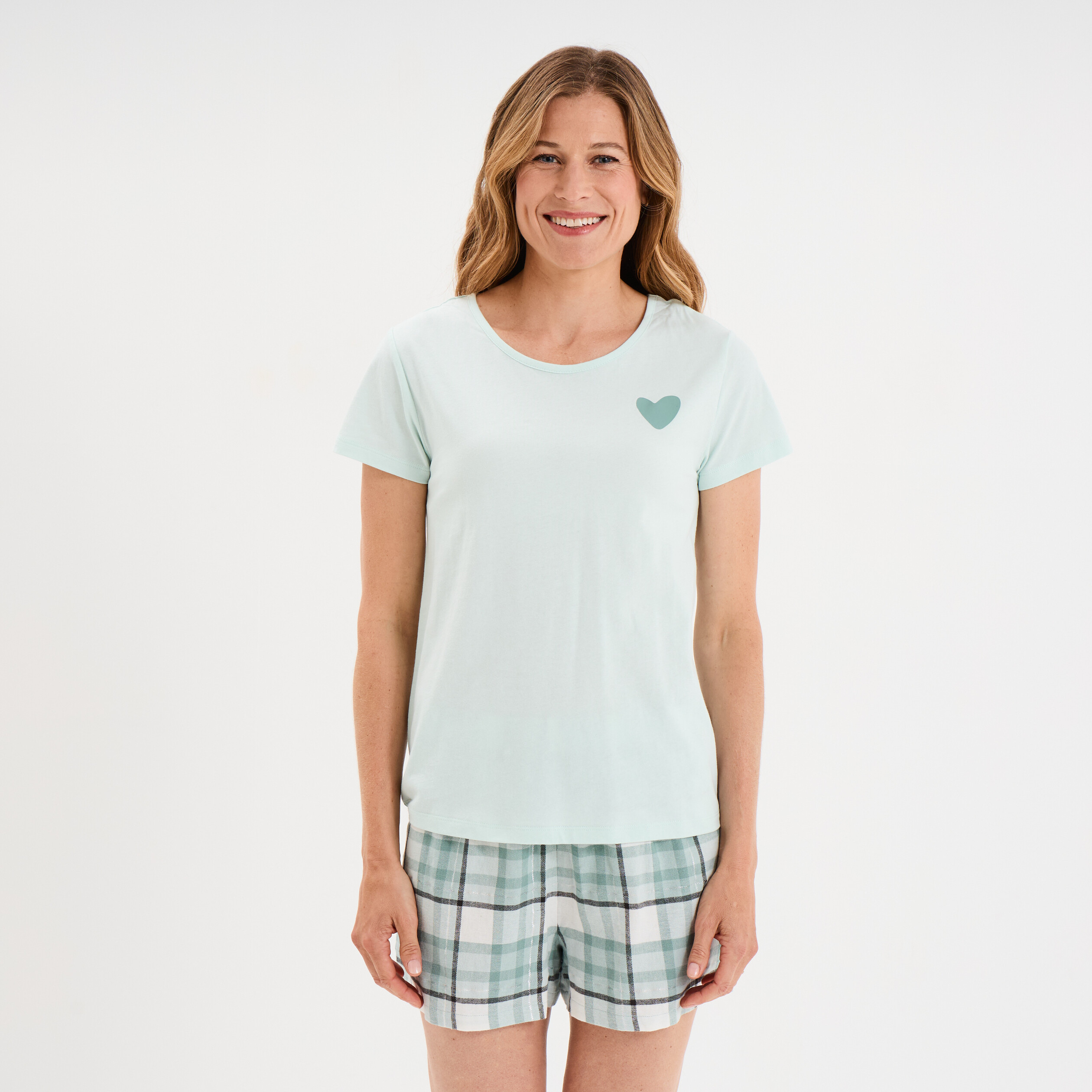 Ensemble pyjama short et t-shirt coton ecru femme