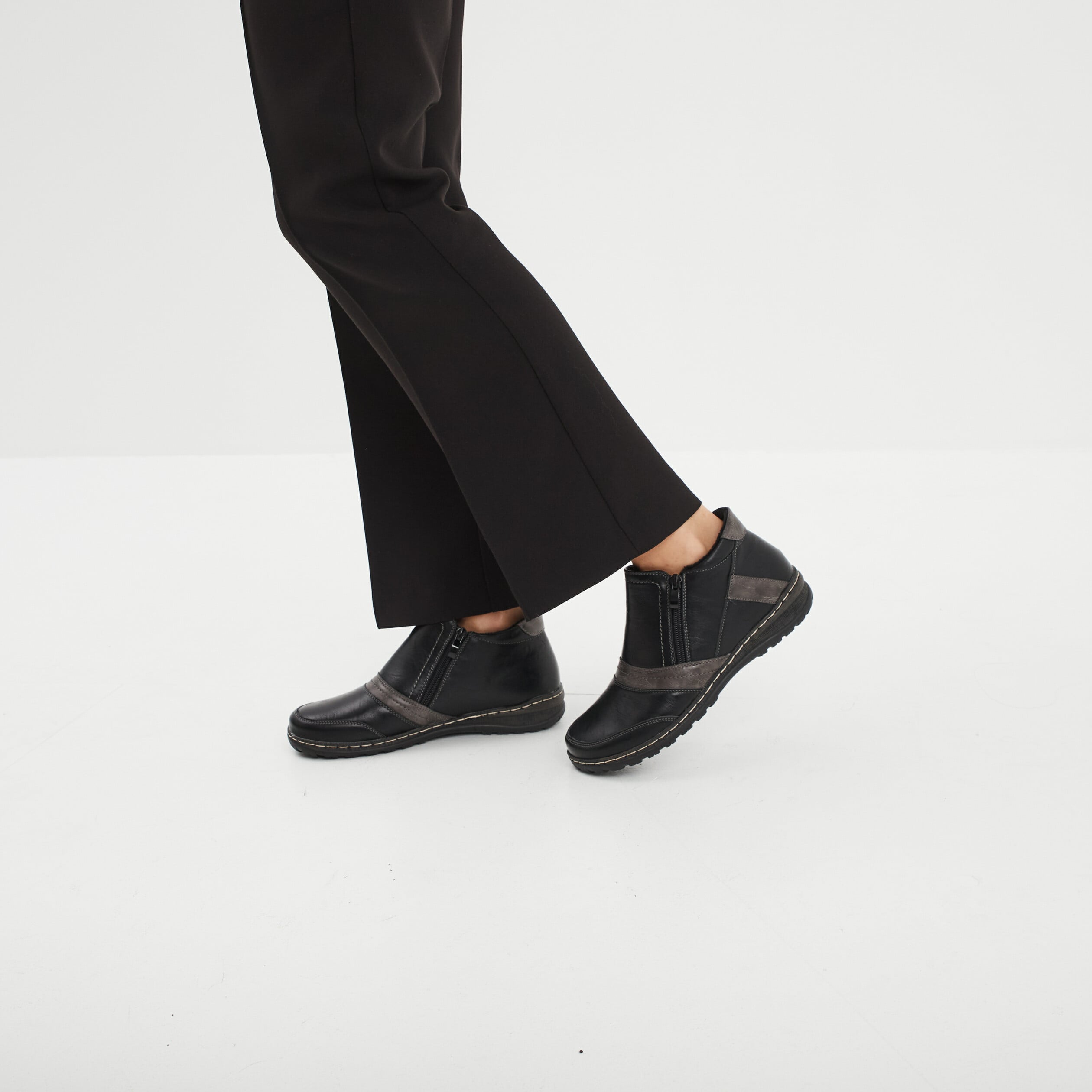 Bottines plates zipp&eacute;es semelles confort noir femme