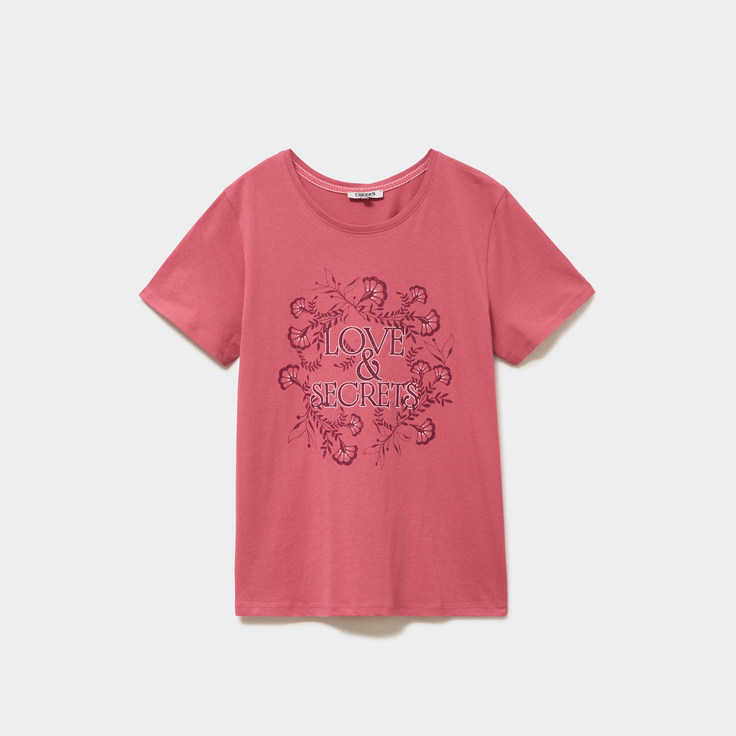T-shirt ajust&eacute; manches courtes coton vieux rose femme