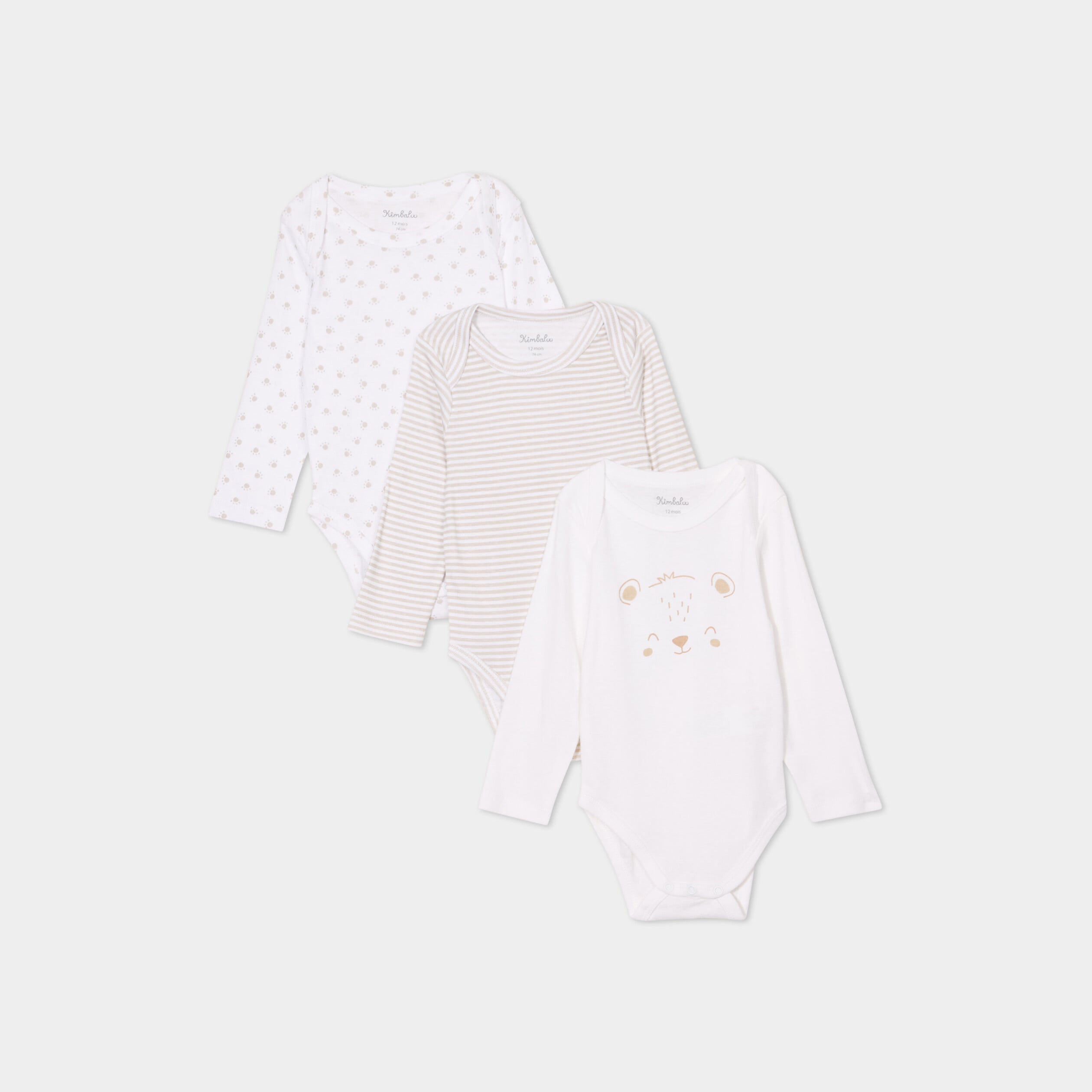 Lot 3 bodies US manches longues coton blanc b&eacute;b&eacute;