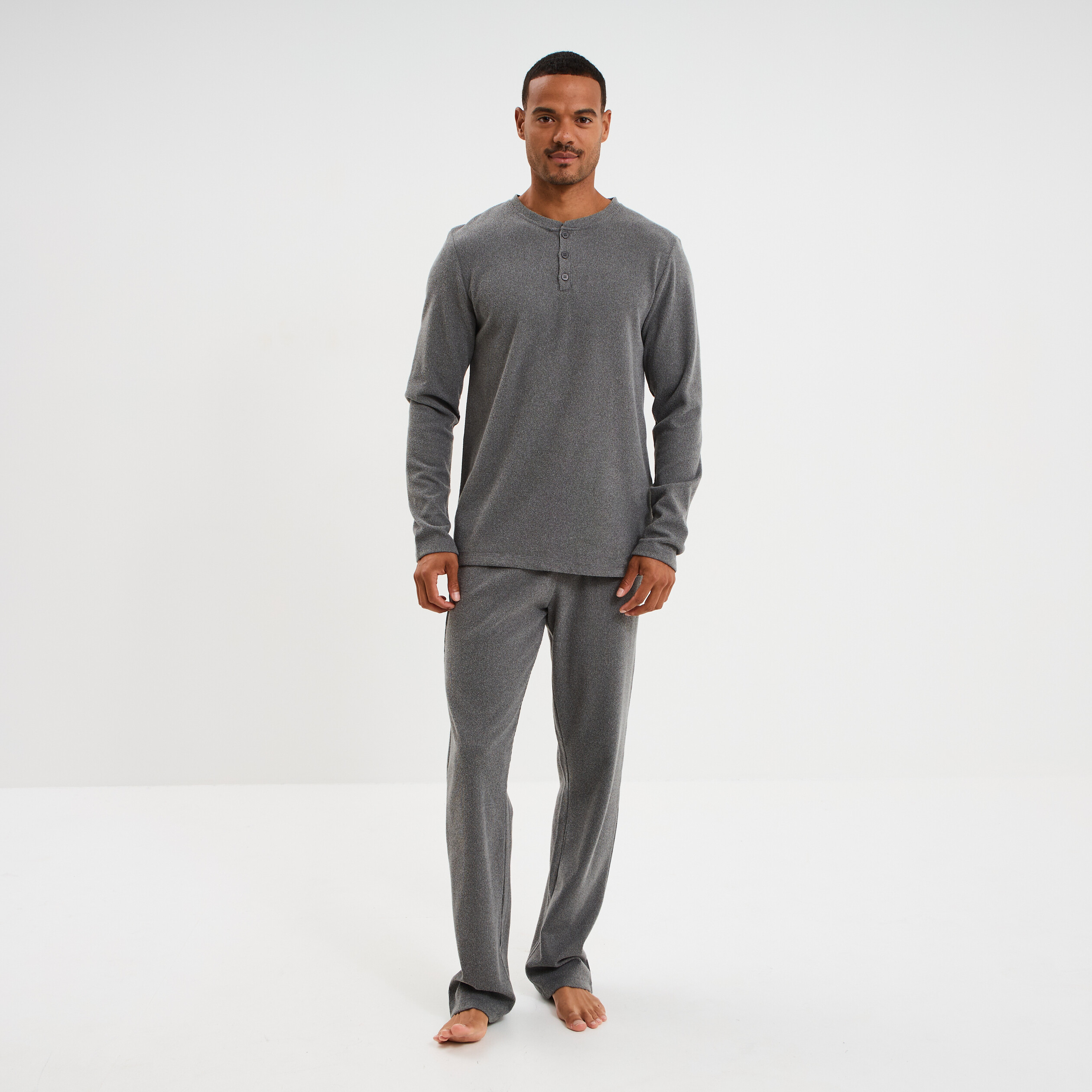 Ensemble pyjama 2 pi&egrave;ces gris clair homme