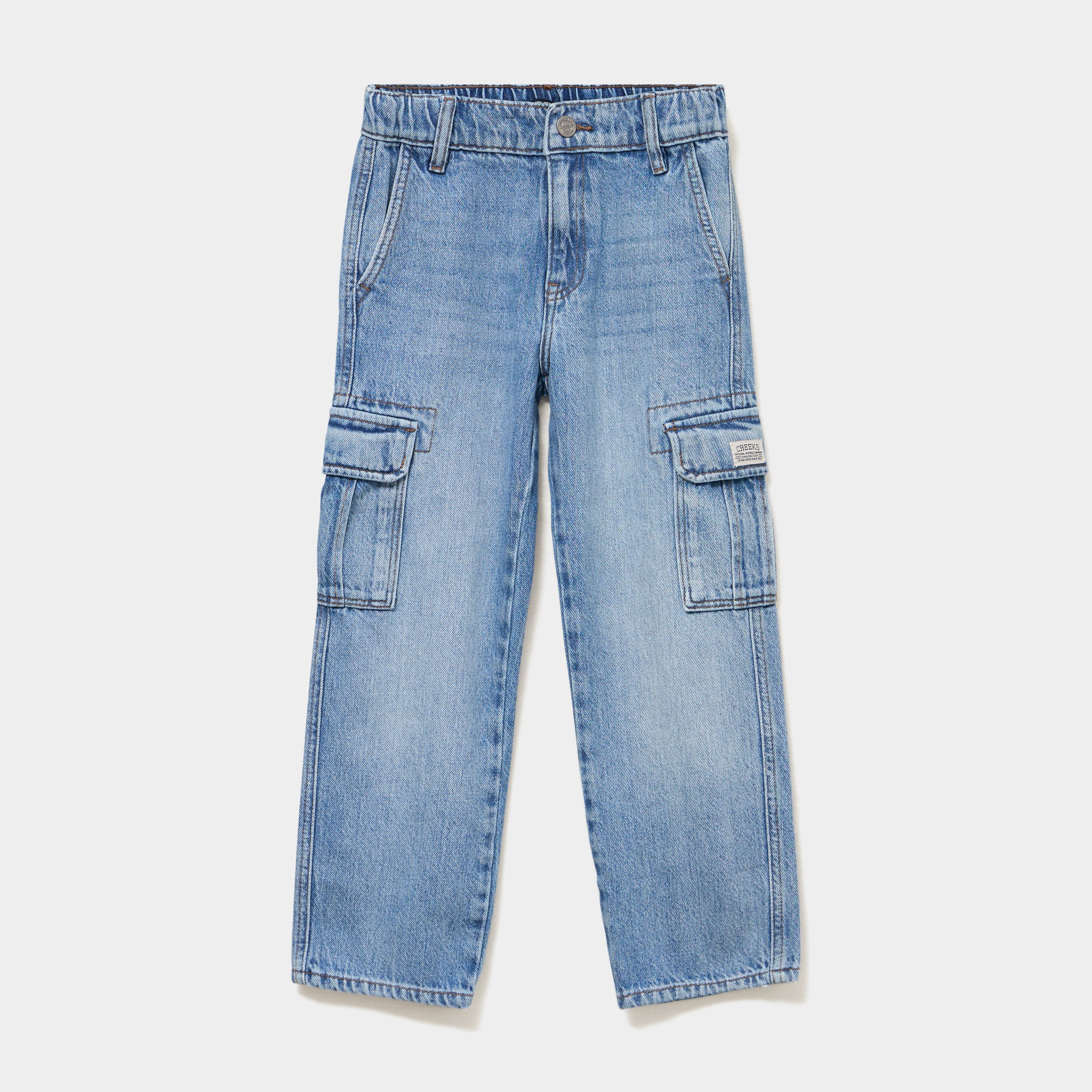 Jeans cargo 6 poches coton denim double stone gar&ccedil;on